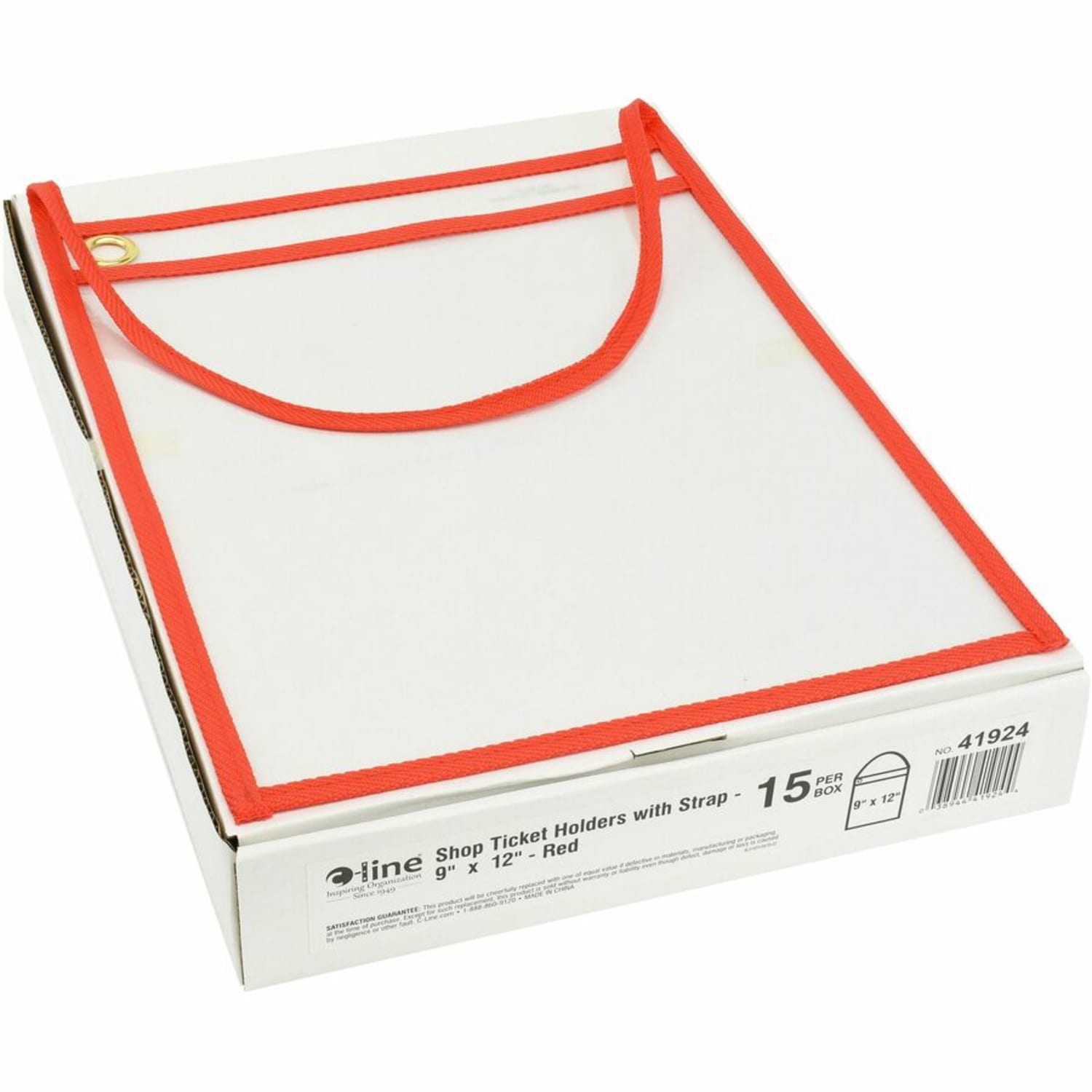 C-Line Hanging Strap Shop Ticket Holder - Support 9in x 12in Media - Red, Clear - 15 / Box - Image 3