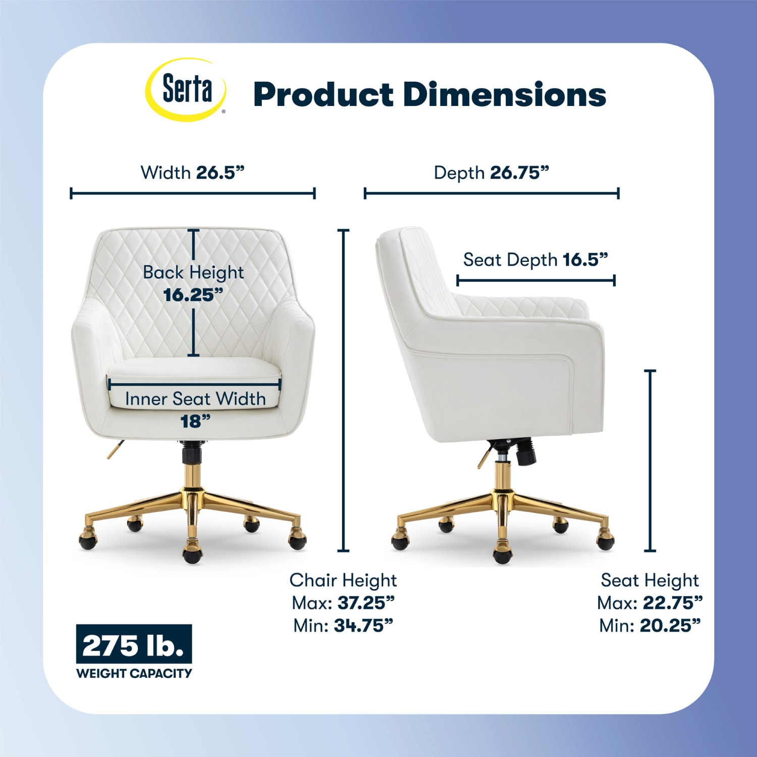 Serta Ashleigh Ergonomic Bonded Leather Mid-Back Modern Office Chair, White - Image 4