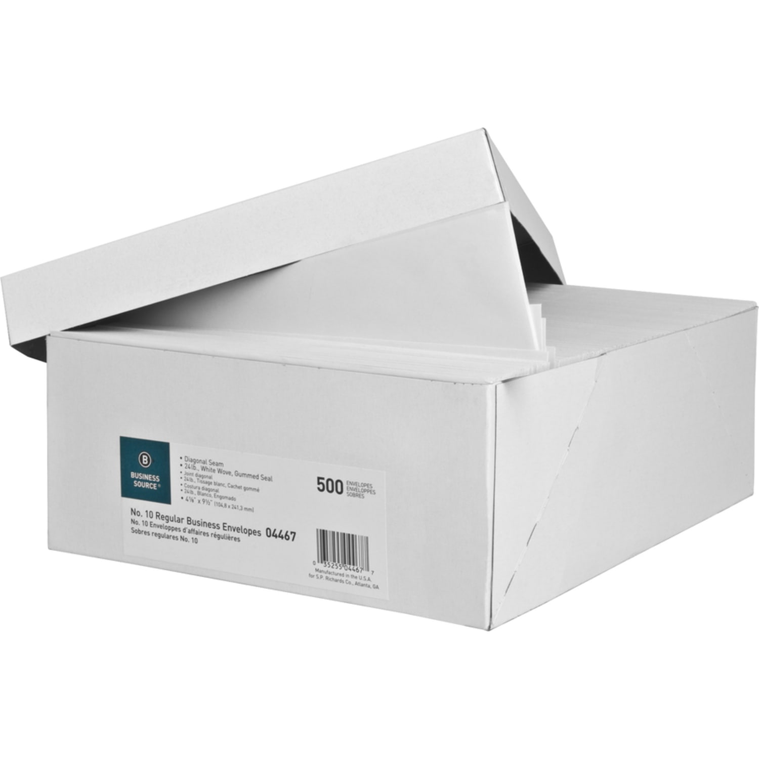 Business Source No. 10 White Wove V-Flap Business Envelopes - Business - #10 - 9 1/2in Width x 4 1/8in Length - 24 lb - Gummed - Wove - 500 / Box - White - Image 4