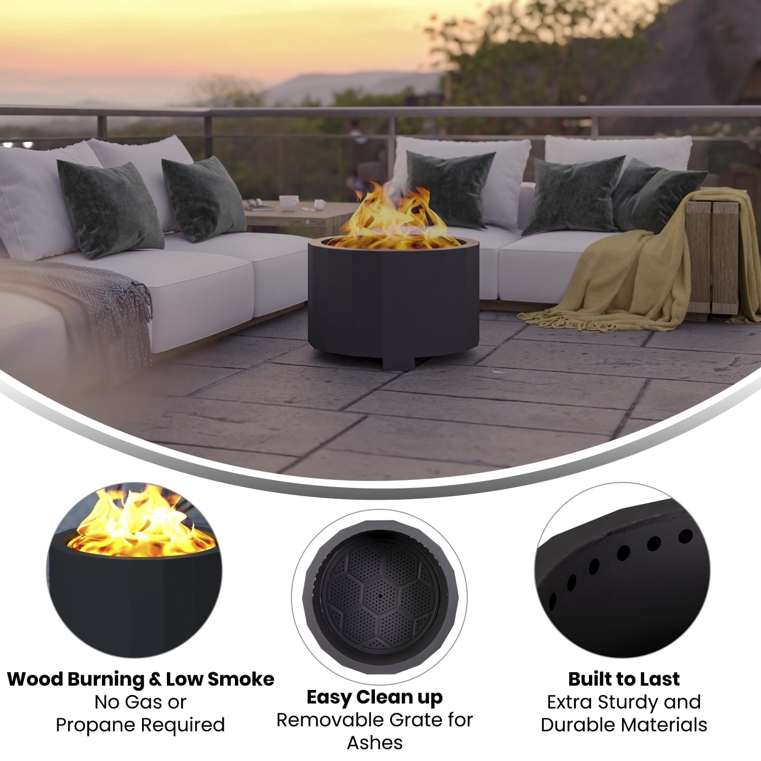 Flash Furniture Titus Commercial Grade Smokeless Outdoor Firepit With Waterproof Cover, 17-3/4inH x 27inW x 27inD, Black - Image 4
