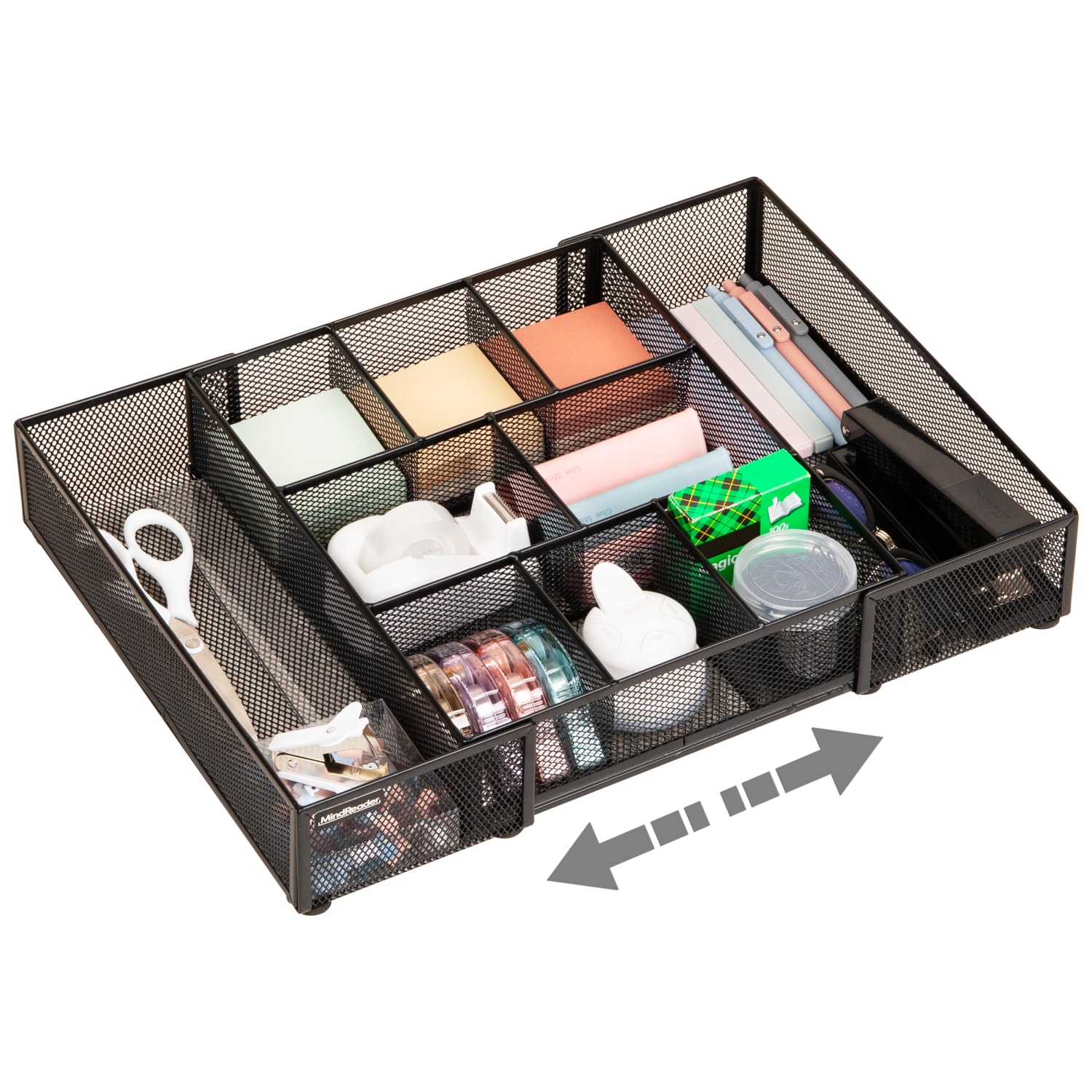 Mind Reader Expandable Mesh Desk Drawer Organizer, 2-3/4inH x 12inW x 17-1/8inD, Black, Total Qty 1 - Image 3