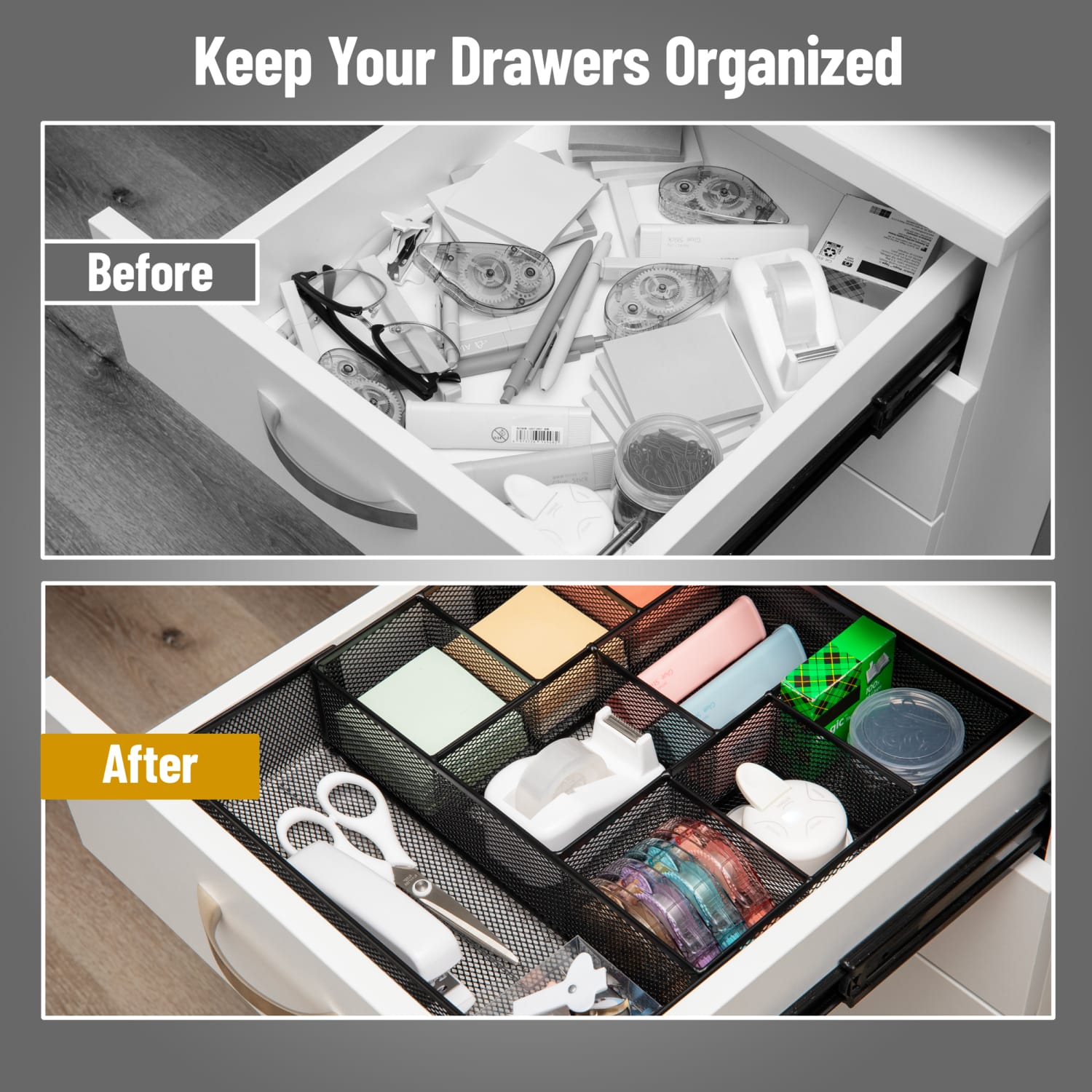 Mind Reader Expandable Mesh Desk Drawer Organizer, 2-3/4inH x 12inW x 17-1/8inD, Black, Total Qty 1 - Image 6