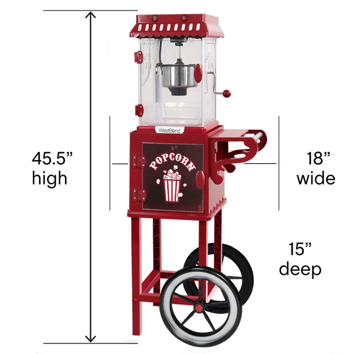West Bend Popcorn Cart Popcorn Maker, 45-5/16inH x 18-9/16inW x 15inD, Black - Image 3