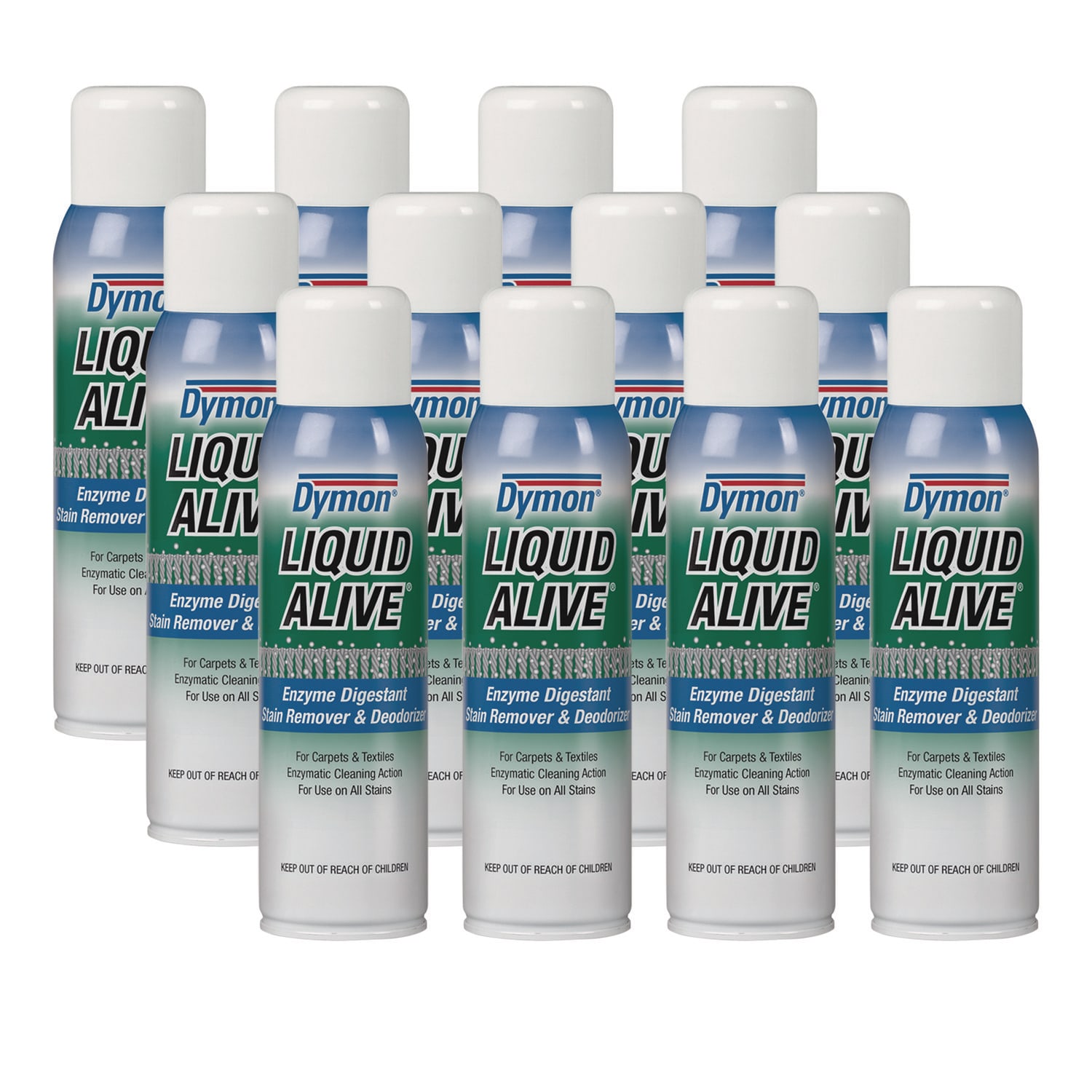 Dymon LIQUID ALIVE Enzyme Digestant Carpet and Textile Cleaner/Deodorizer, 20 oz Aerosol Spray, 12/Carton