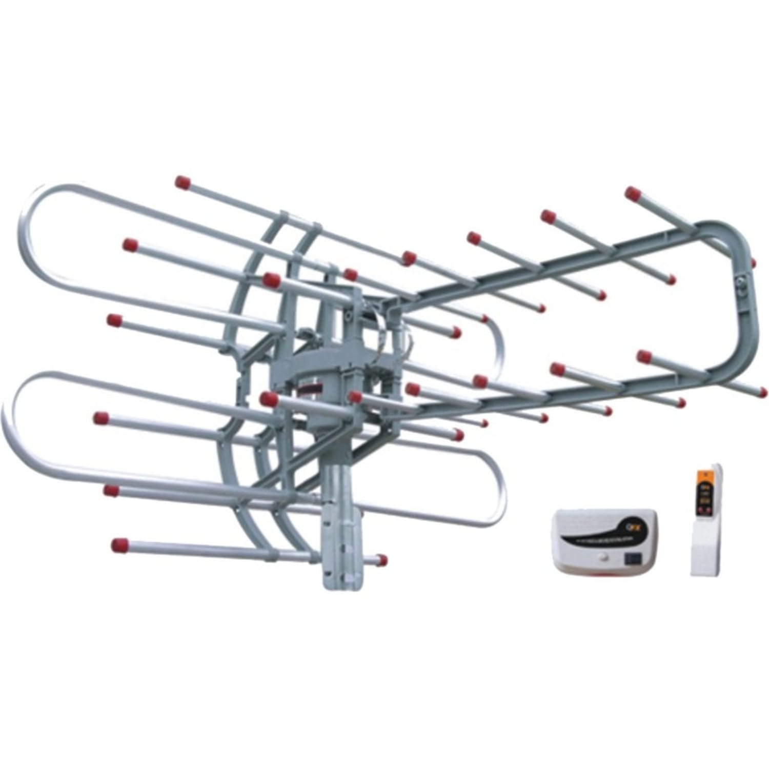 QFX ANT-106 Motorized Remote Control Antenna - Upto 45 Mile Range - VHF, UHF, FM, HD - 28 dB - HDTV Antenna, Outdoor, TV Tuner, Signal Booster - Silver - Omni-directional - Image 4