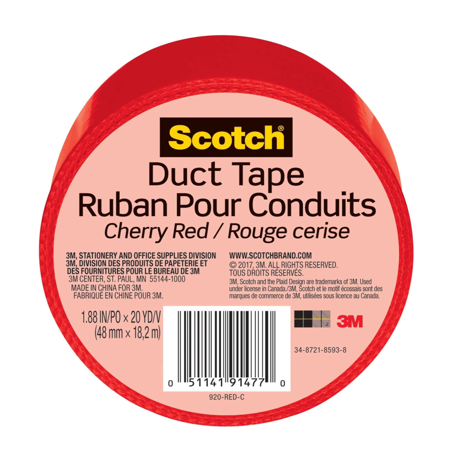 Scotch Colored Duct Tape, 1 7/8in x 20 Yd., Red - Image 3