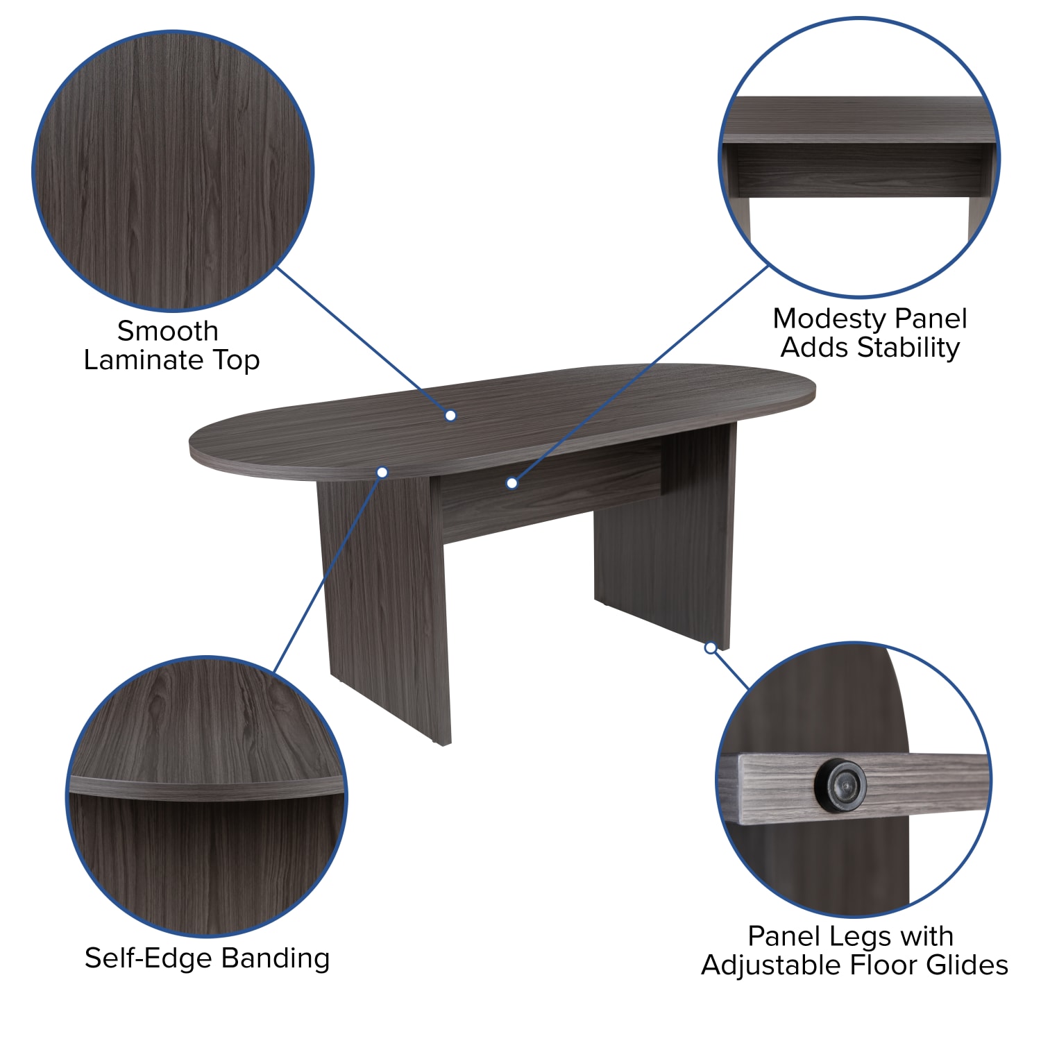 Flash Furniture Oval Conference Table Set with 4 Ribbed Executive Chairs, Rustic Gray - Image 6