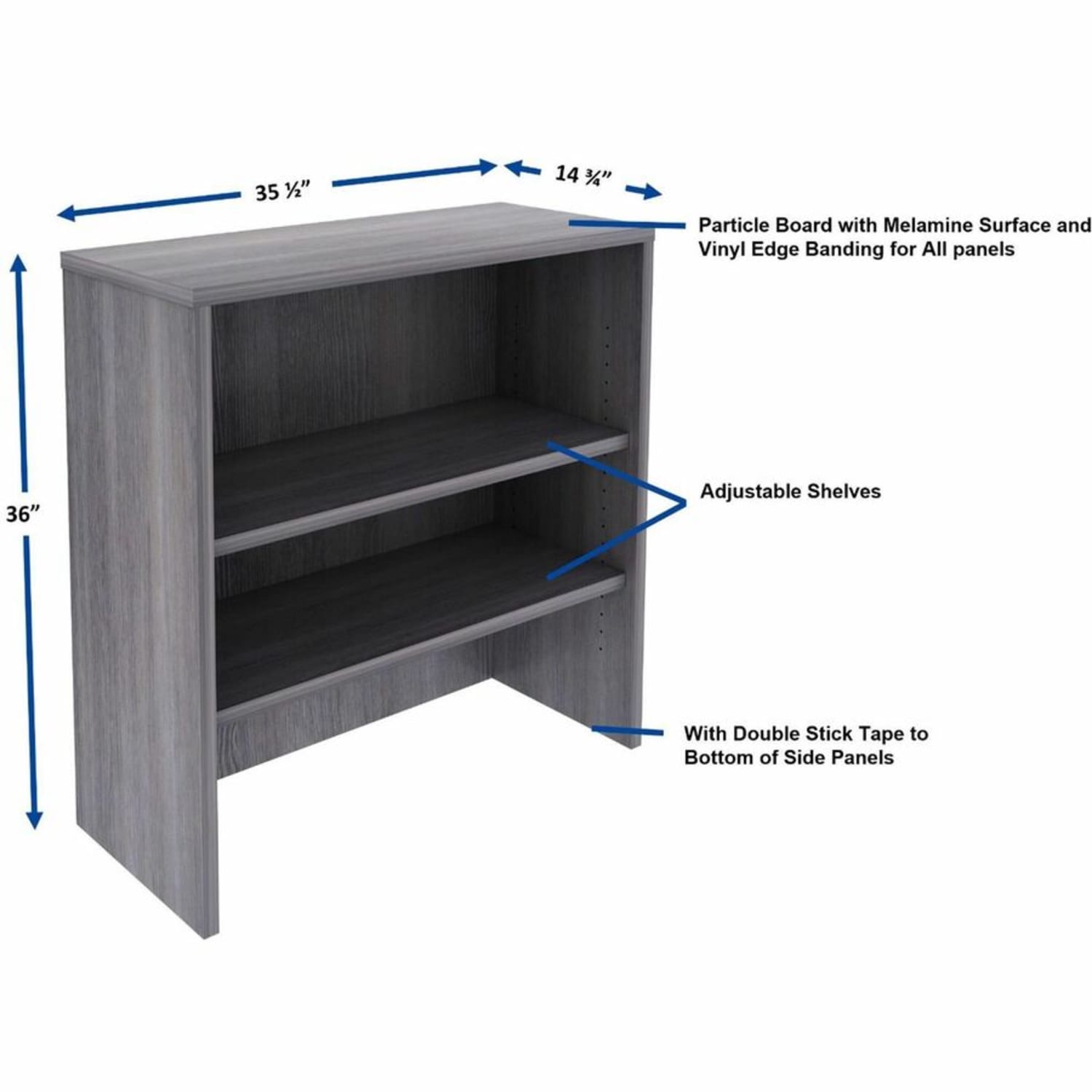 Lorell Essentials 2-shelf Stack-on Bookcase - 36in x 15in x 36in - 2 Shelve(s) - Material: Laminate, Metal - Finish: Weathered Charcoal - Stackable, Cam Lock - For Book, Binder, Display - Image 5