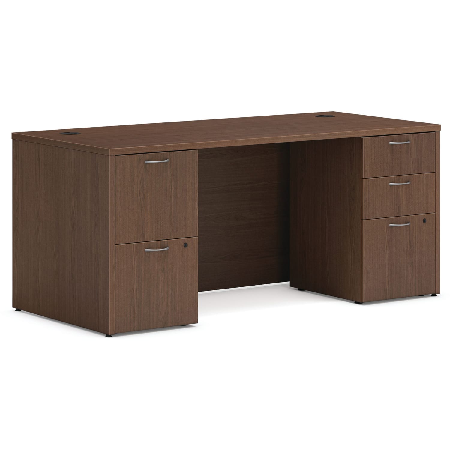 HON Mod 66inW Double-Pedestal Computer Desk, Sepia Walnut