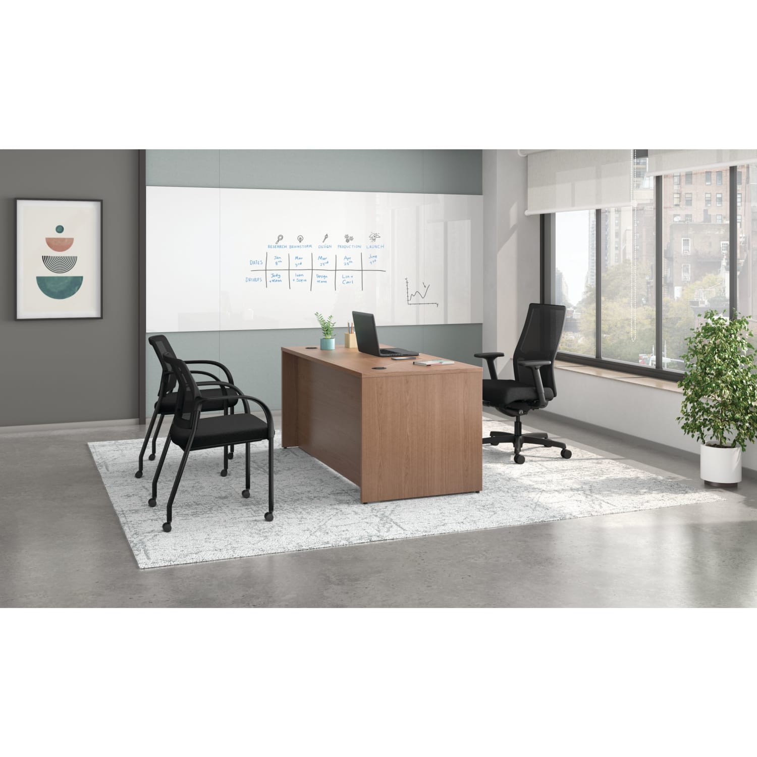 HON Mod 66inW Double-Pedestal Computer Desk, Sepia Walnut - Image 3