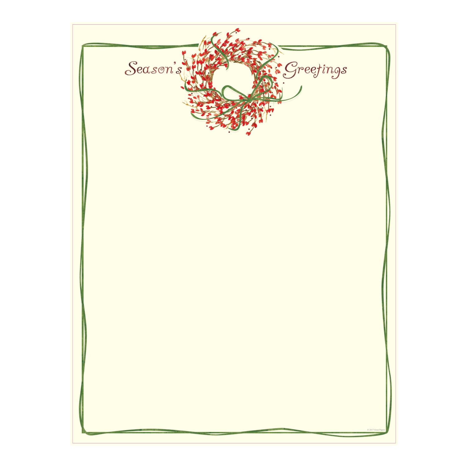 Great Papers! Holiday-Themed Letterhead Paper, 8 1/2in x 11in, Seasons Greetings Wreath, Pack Of 80 Sheets