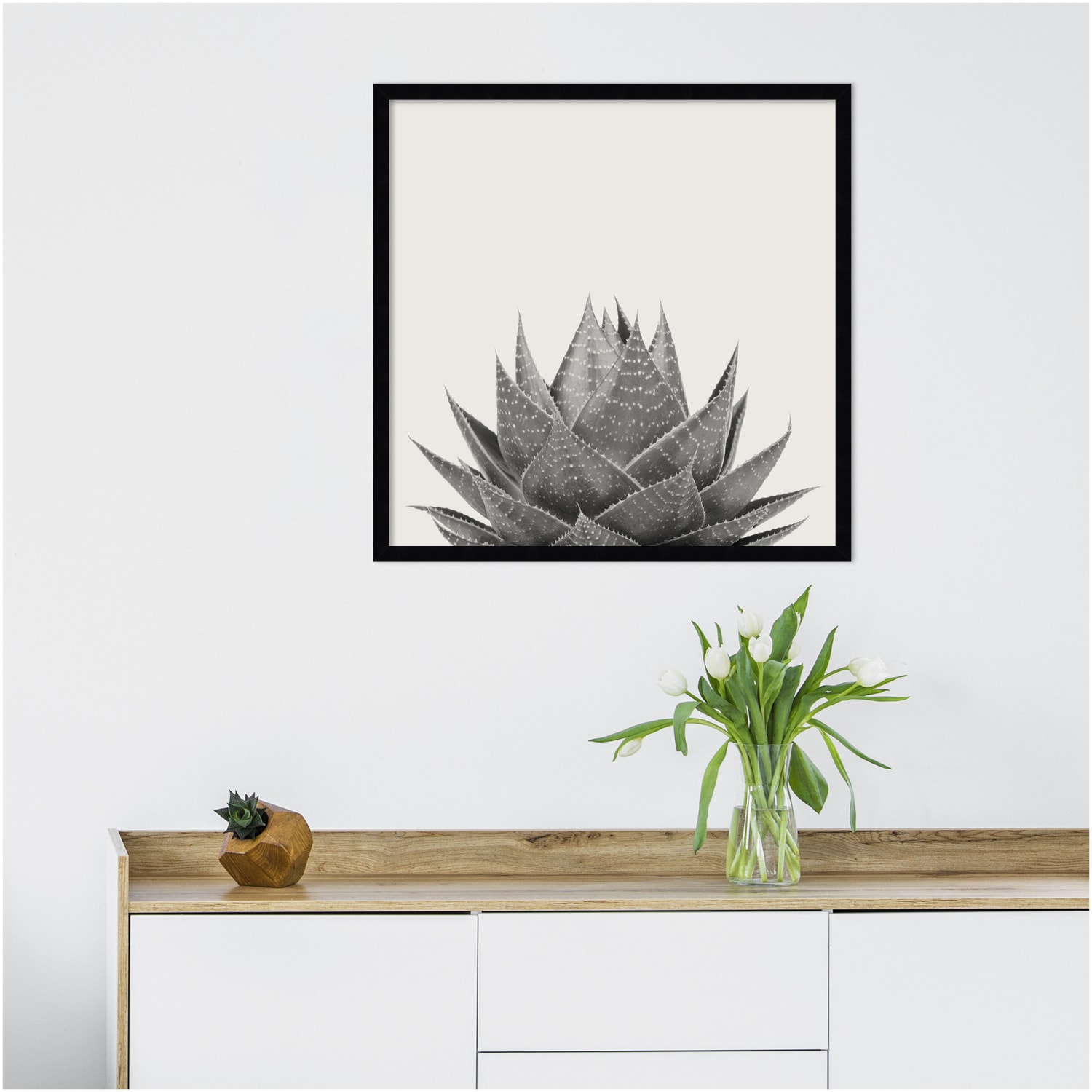 Amanti Art Haze Aloe Succulent by The Creative Bunch Wood Framed Wall Art Print, 25inH x 25inW, Black - Image 3