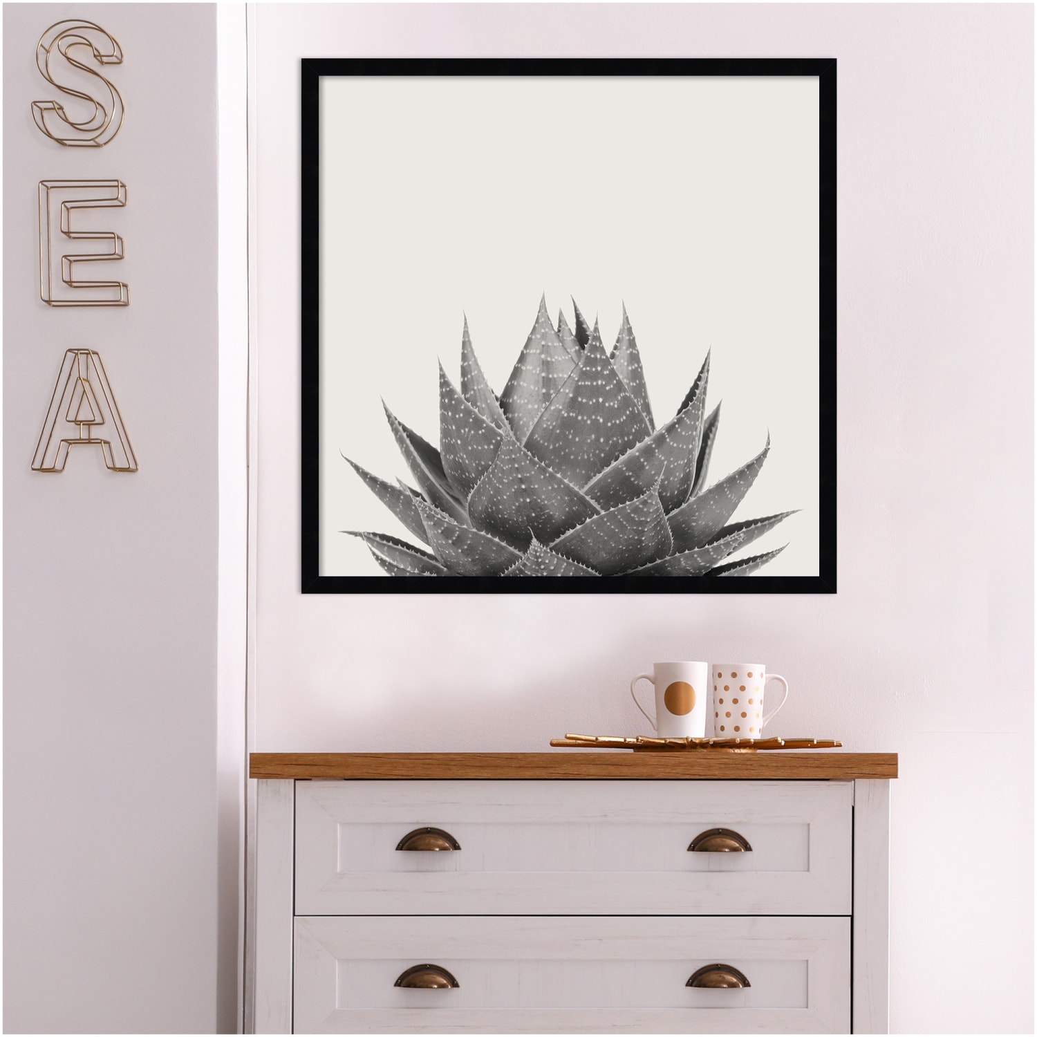 Amanti Art Haze Aloe Succulent by The Creative Bunch Wood Framed Wall Art Print, 25inH x 25inW, Black - Image 4