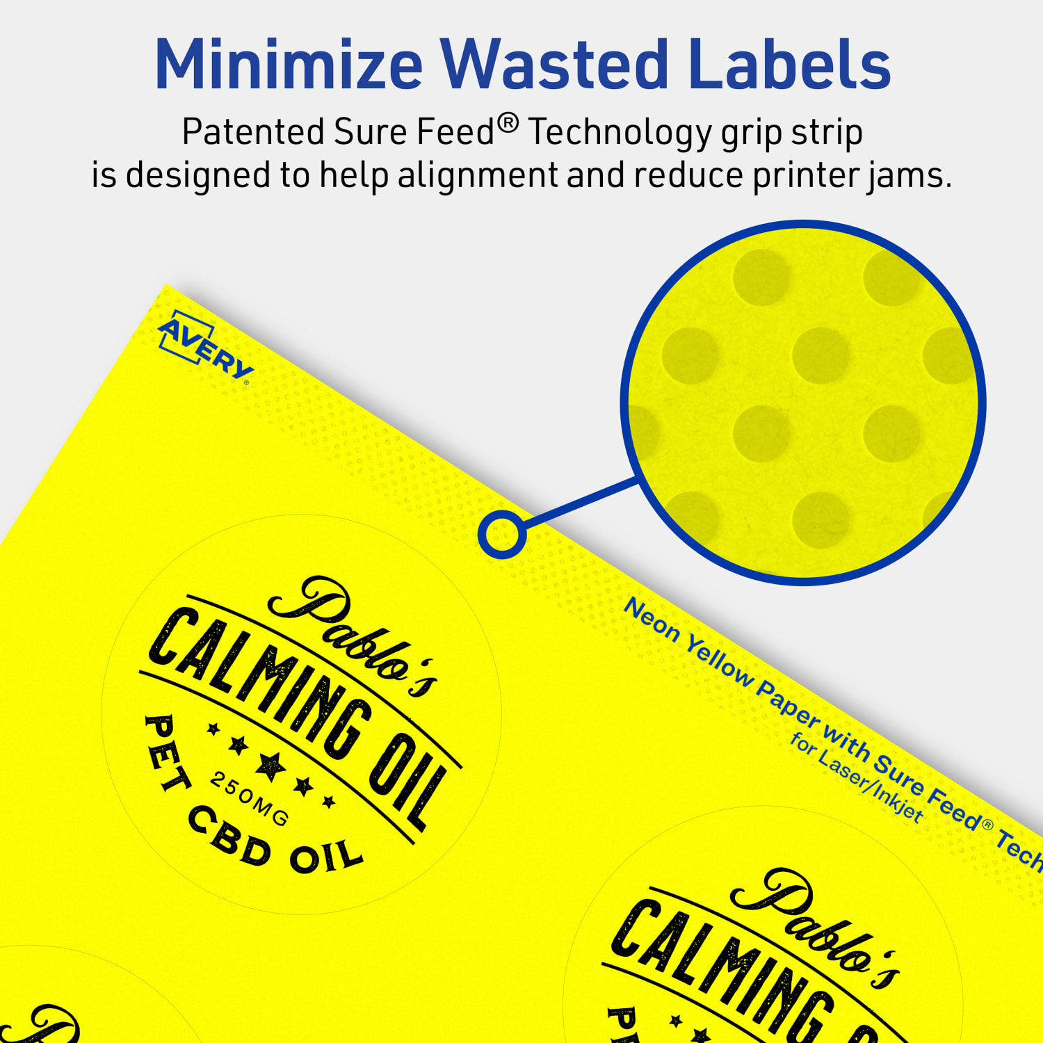 Avery Print-To-The-Edge Labels With Sure Feed Technology, 94512-NYP40, Round, 2-3/4in, Matte Neon Yellow, Pack of 240 - Image 5
