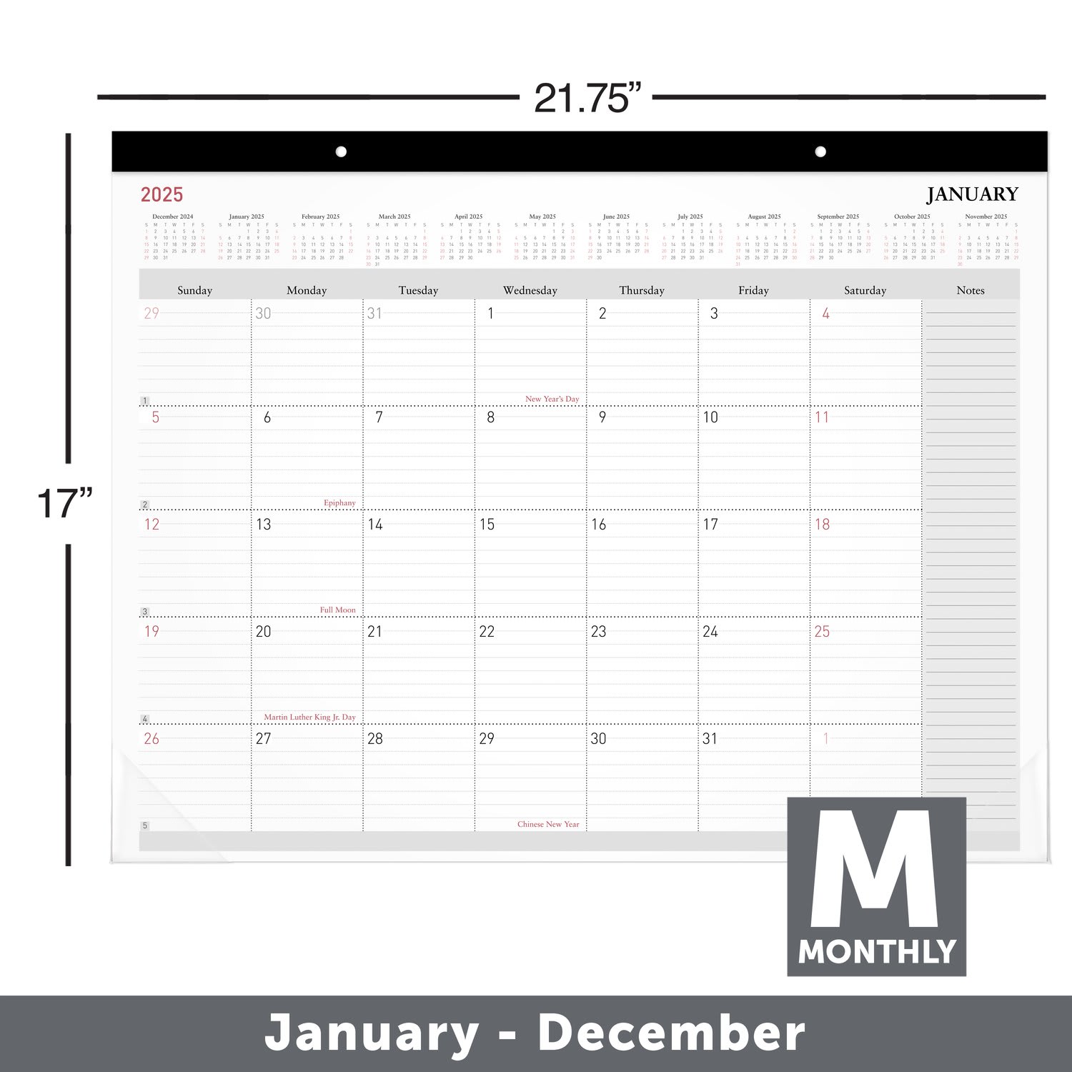 2025 Office Depot Monthly Desk Pad Calendar, 21-3/4in x 17in, Traditional, January 2025 To December 2025, OD202600 - Image 3