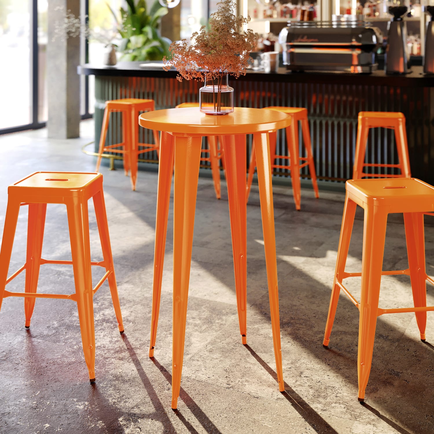 Flash Furniture Commercial Grade 24in Round Metal Indoor-Outdoor Bar Height Table, Orange - Image 3