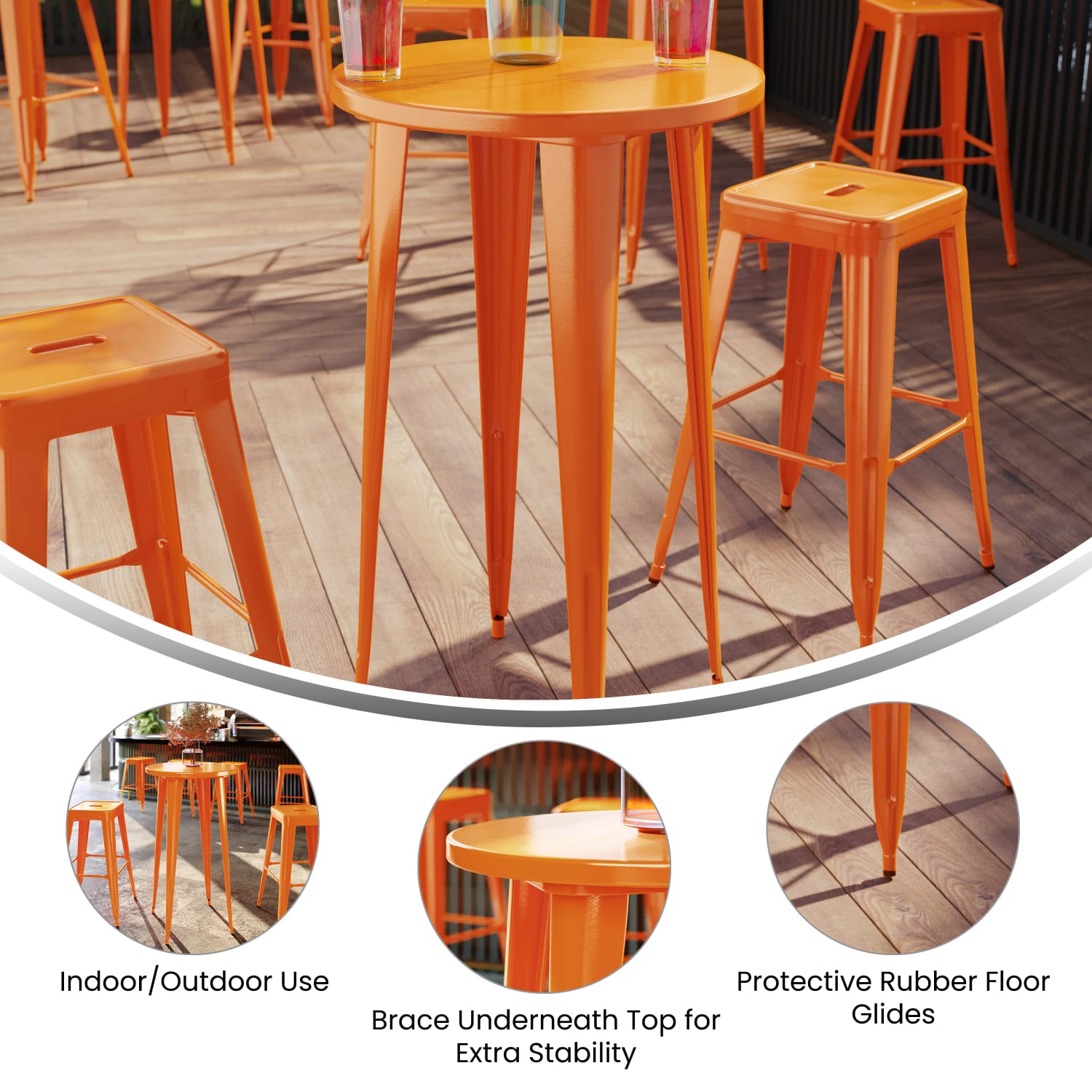 Flash Furniture Commercial Grade 24in Round Metal Indoor-Outdoor Bar Height Table, Orange - Image 4