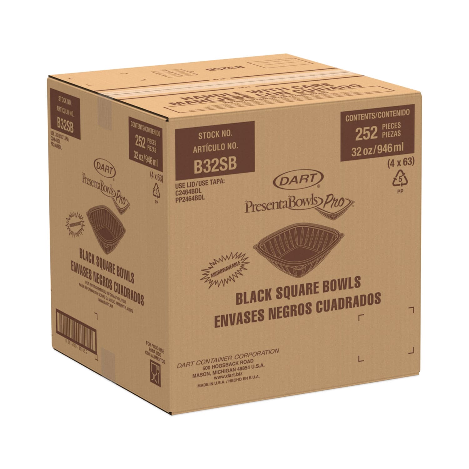 Dart PresentaBowls Pro Square Bowls, 32 Oz, 2inH x 8-1/2inW x 8-1/2inD, Black, 63 Bowls Per Bag, Carton Of 4 Bags - Image 3