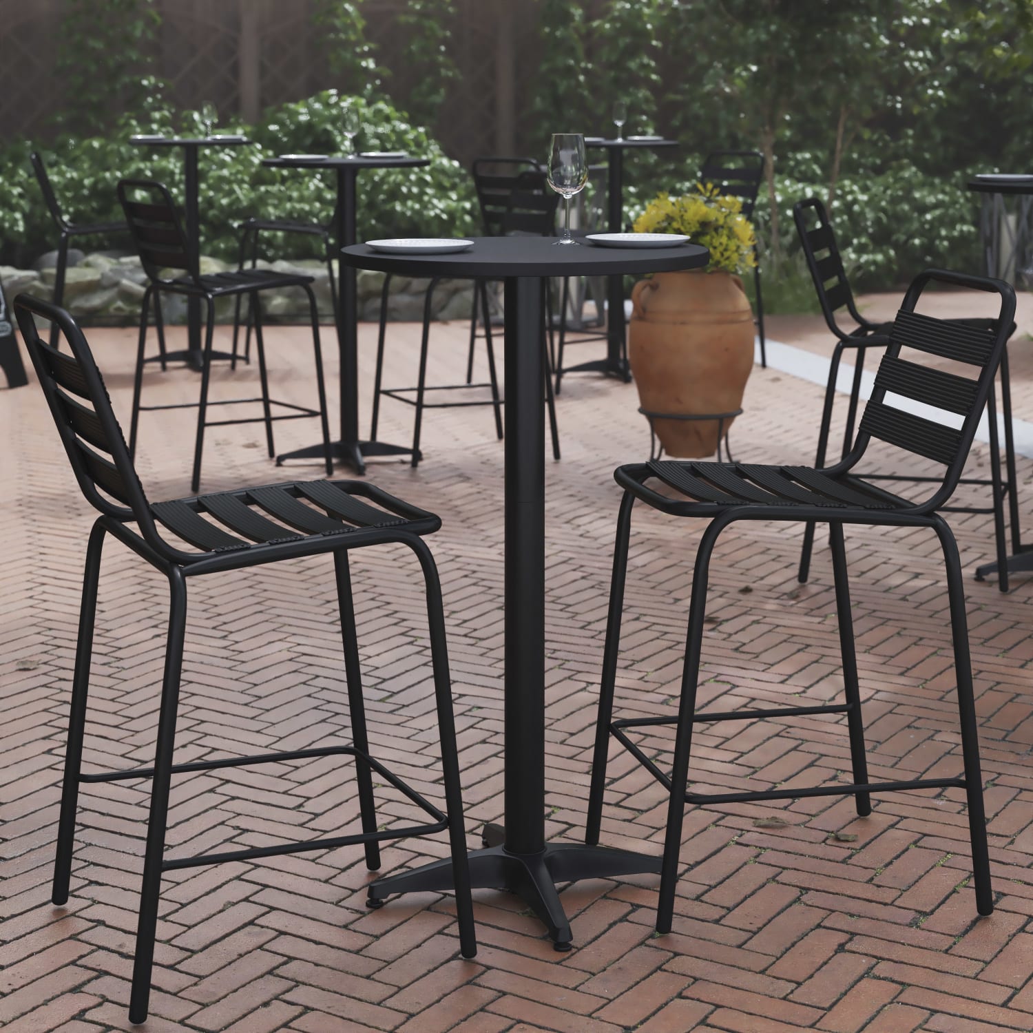 Flash Furniture Round Folding Bar Table With Aluminum Base, 45inH x 23-1/4inW x 23-1/4inD, Black