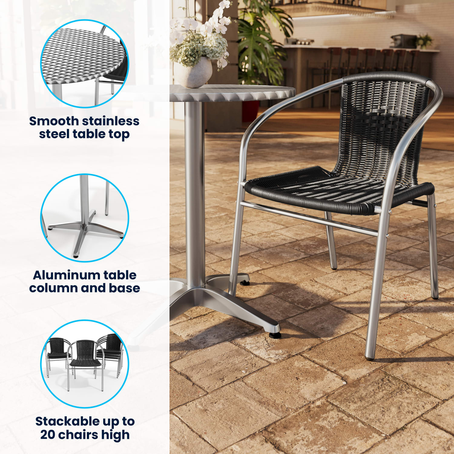 Flash Furniture Lila Round Aluminum Indoor-Outdoor Table With 4 Chairs, 27-1/2inH x 31-1/2inW x 31-1/2inD, Black, Set Of 5 - Image 4
