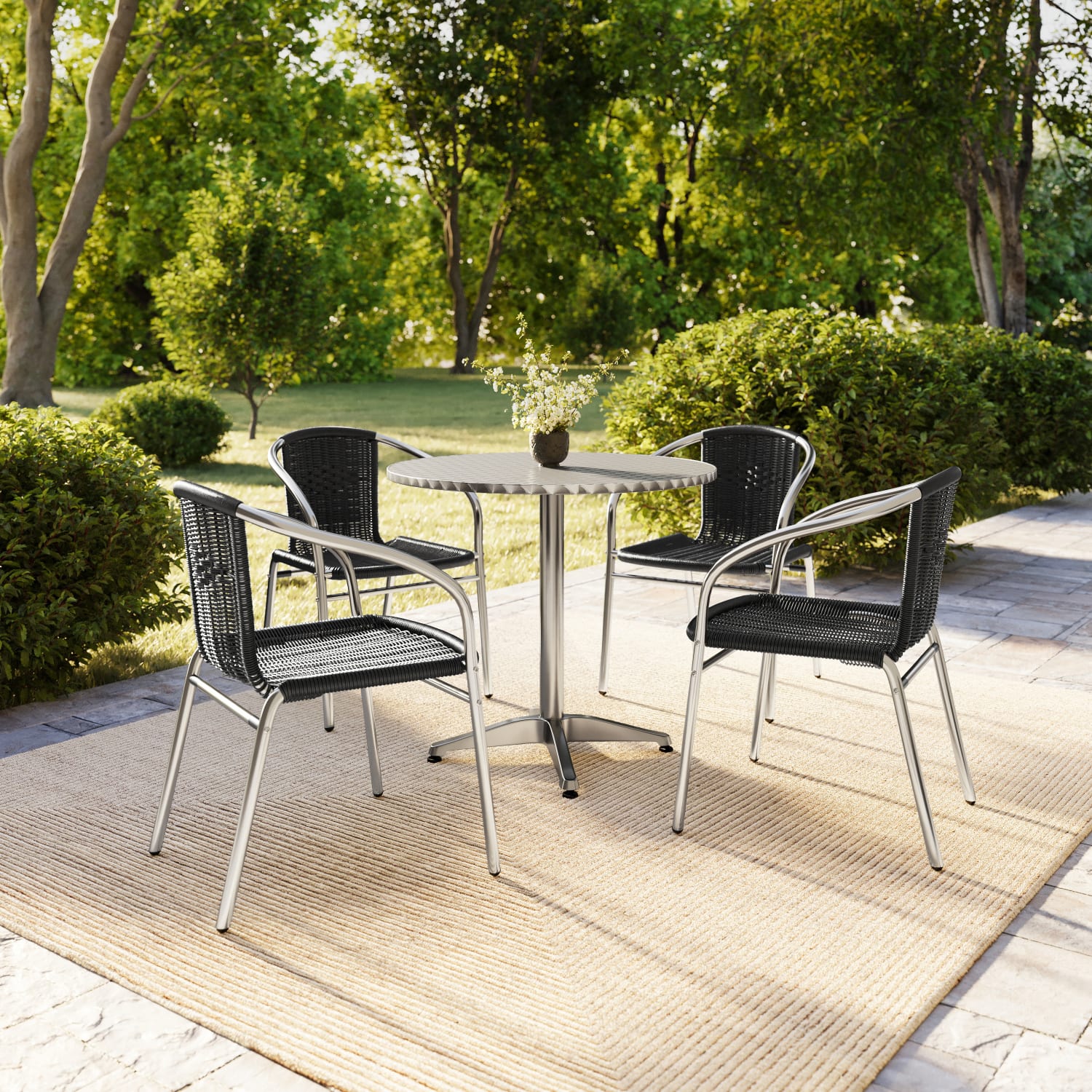Flash Furniture Lila Round Aluminum Indoor-Outdoor Table With 4 Chairs, 27-1/2inH x 31-1/2inW x 31-1/2inD, Black, Set Of 5 - Image 6