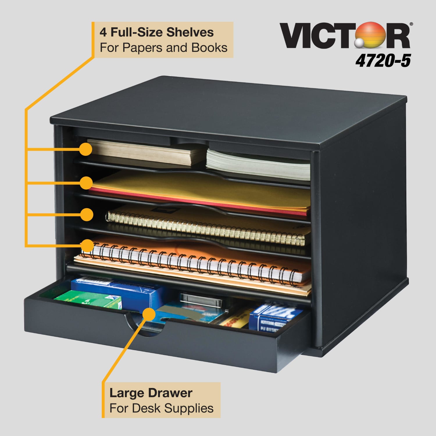 Victor Desktop Organizer, 9 3/4in x 14in x 10 3/4in, Midnight Black - Image 3