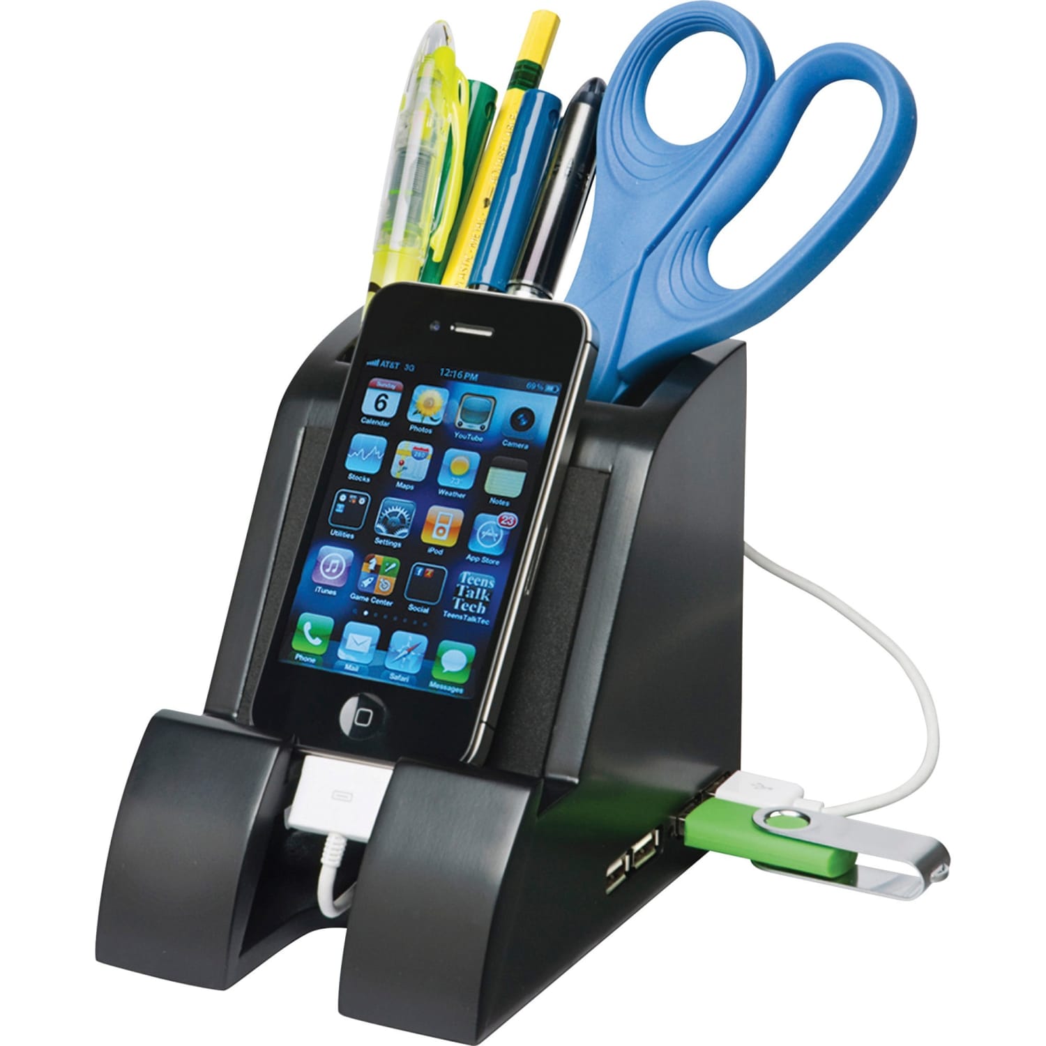 Victor Midnight Black Collection Smart Charge Pencil Cup With USB Hub, 4in x 5 1/2in x 5in, Black - Image 3