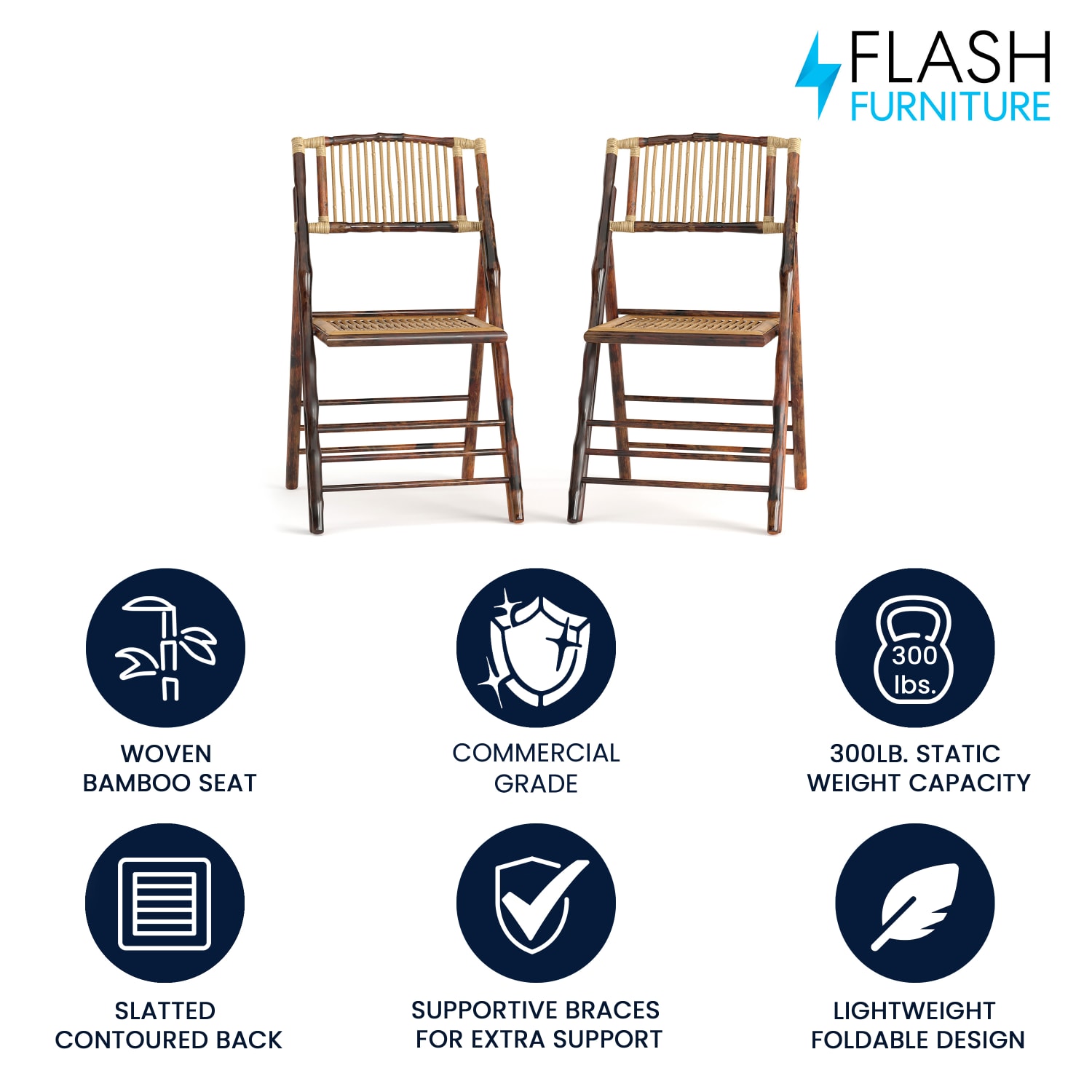 Flash Furniture Bamboo Wood Folding Chairs Bamboo Set Of 2 Chairs PopularChairscom