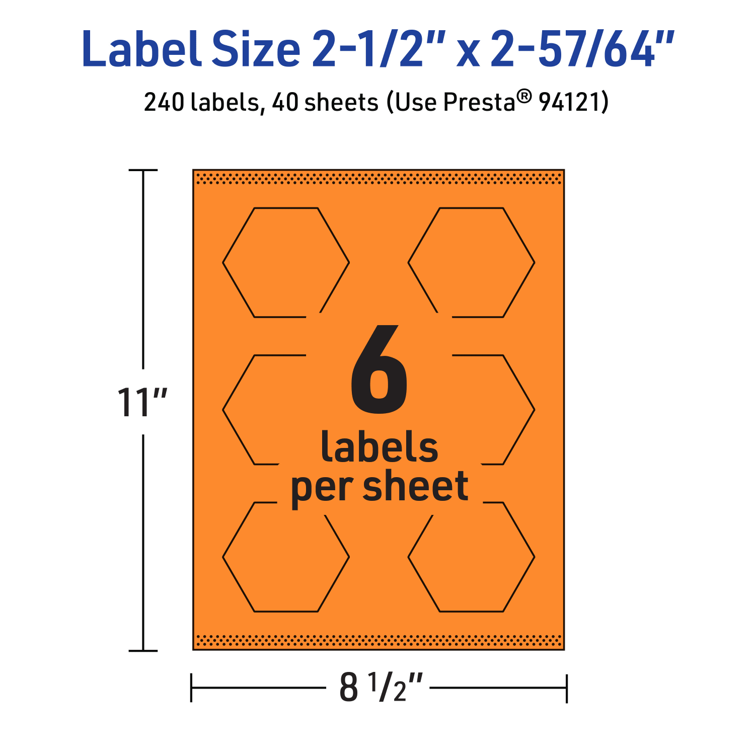 Avery Print-To-The-Edge Labels With Sure Feed Technology, 94121-BOP40, Hexagon, 2-1/2in x 2-57/64in, Matte Bright Orange, Pack of 240 - Image 6