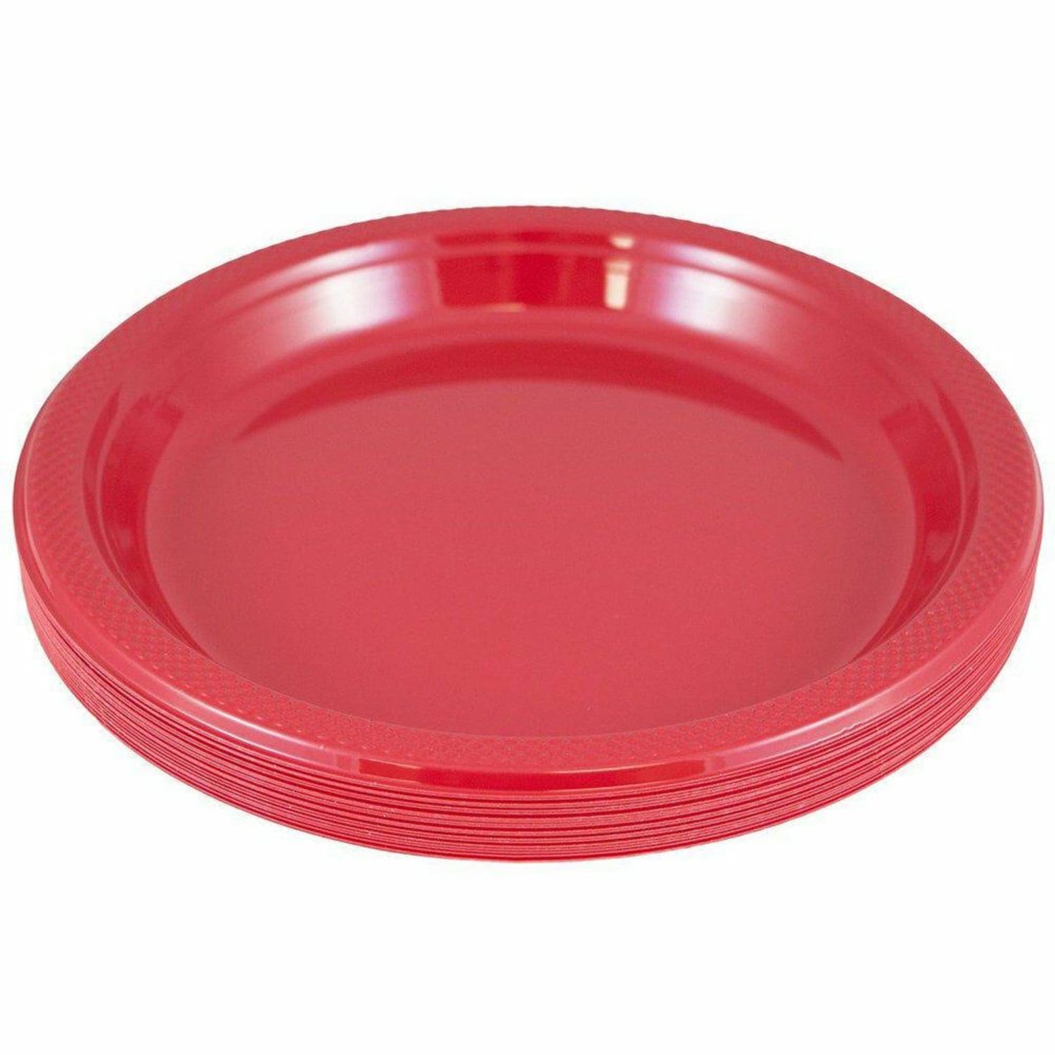 JAM PAPER Round Plastic Party Plates, Large, 10 1/4 inch, Red, 20/Pack - Image 3