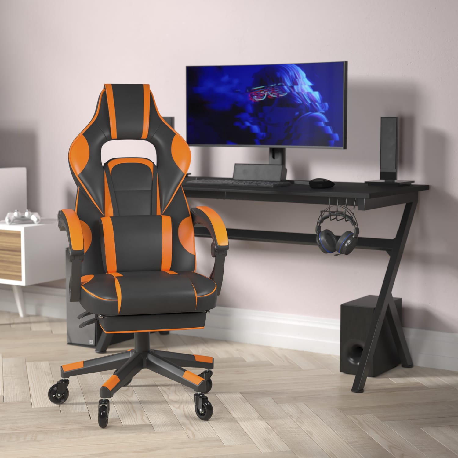 Flash Furniture X40 Ergonomic Faux Leather Racing Computer Gaming Chair, Black/Orange