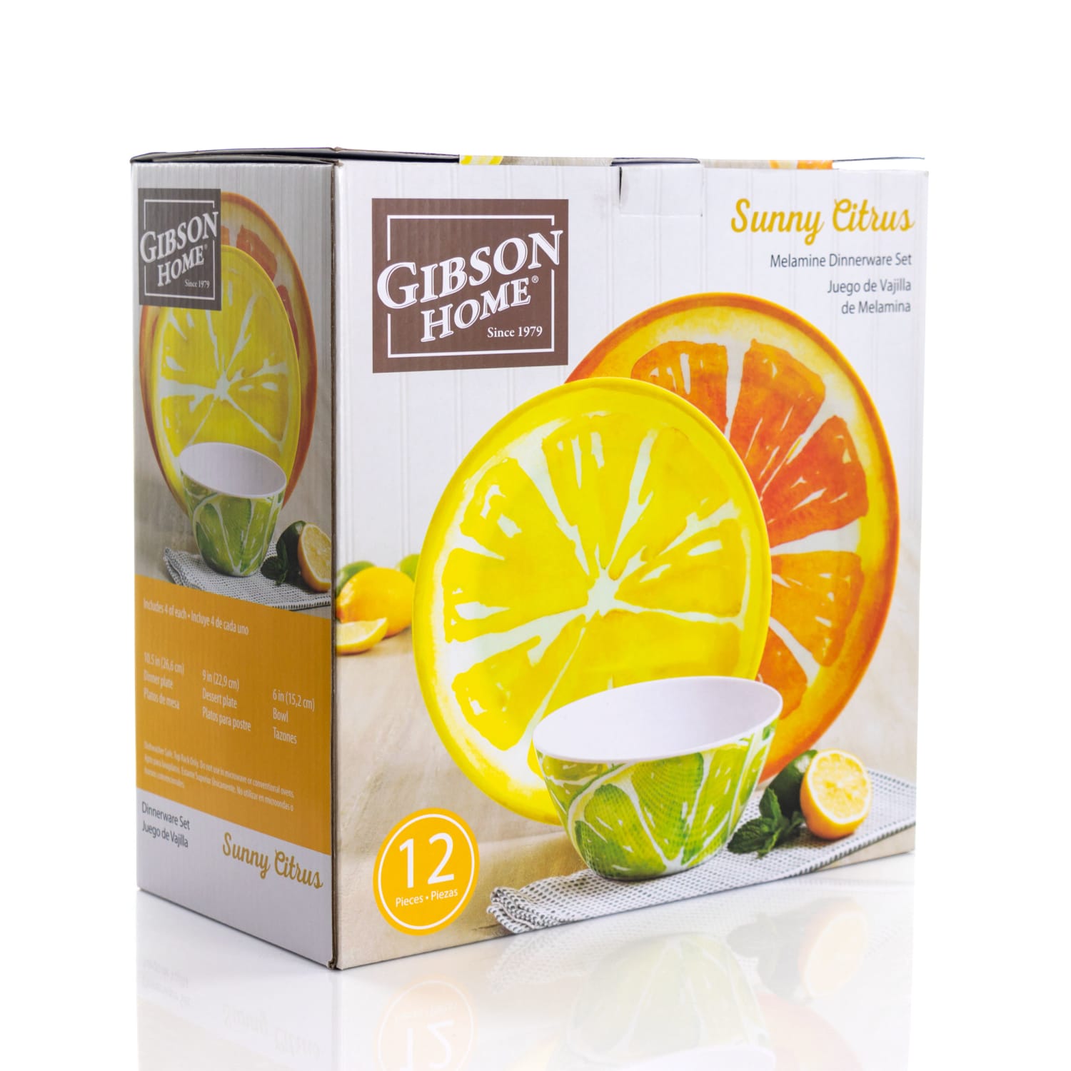 Gibson Home Sunny Citrus 12-Piece Dinnerware Set, Green - Image 4
