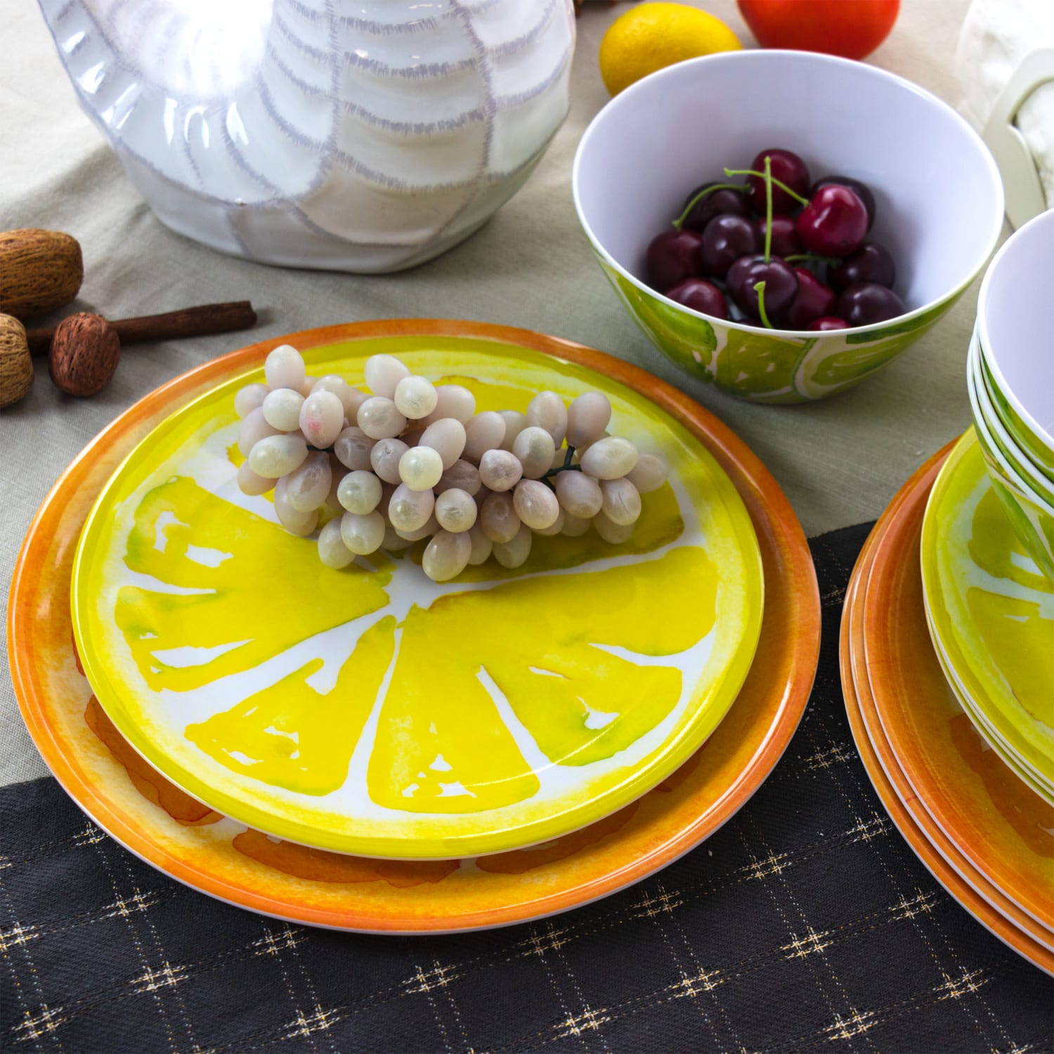 Gibson Home Sunny Citrus 12-Piece Dinnerware Set, Green - Image 6