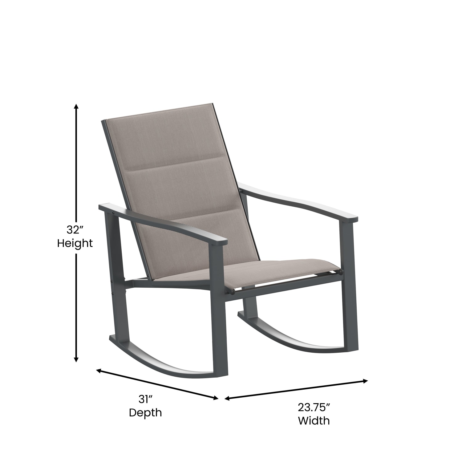 Flash Furniture Brazos 3-Piece Outdoor Rocking Chair Bistro Set With Flex Comfort Material And Metal-Framed Glass-Top Table, Brown - Image 6