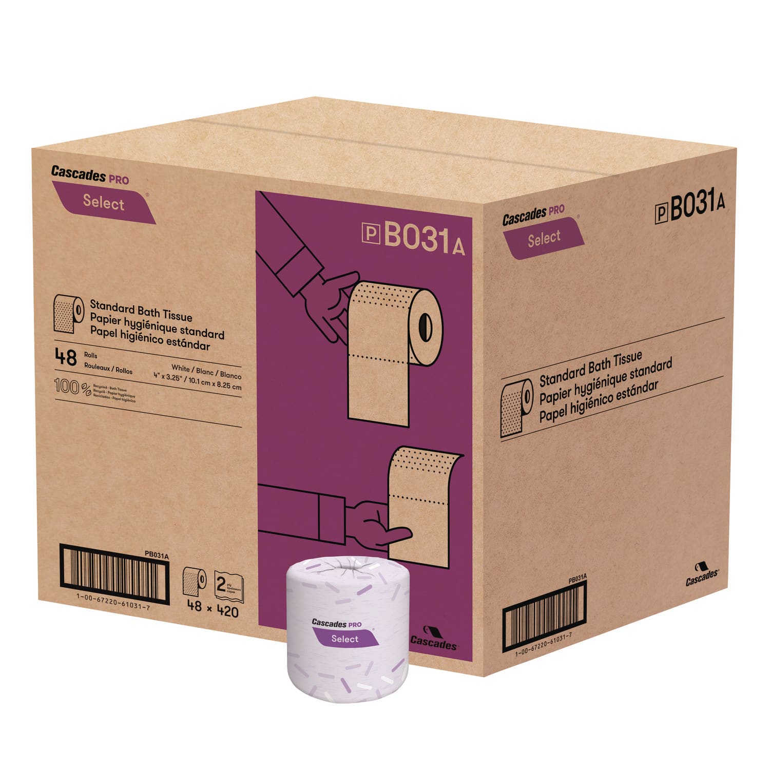Cascades PRO Select Select Standard Bath Tissue, 2-Ply, White, 4 x 3.25, 420 Sheets/Roll, 48 Rolls/Carton