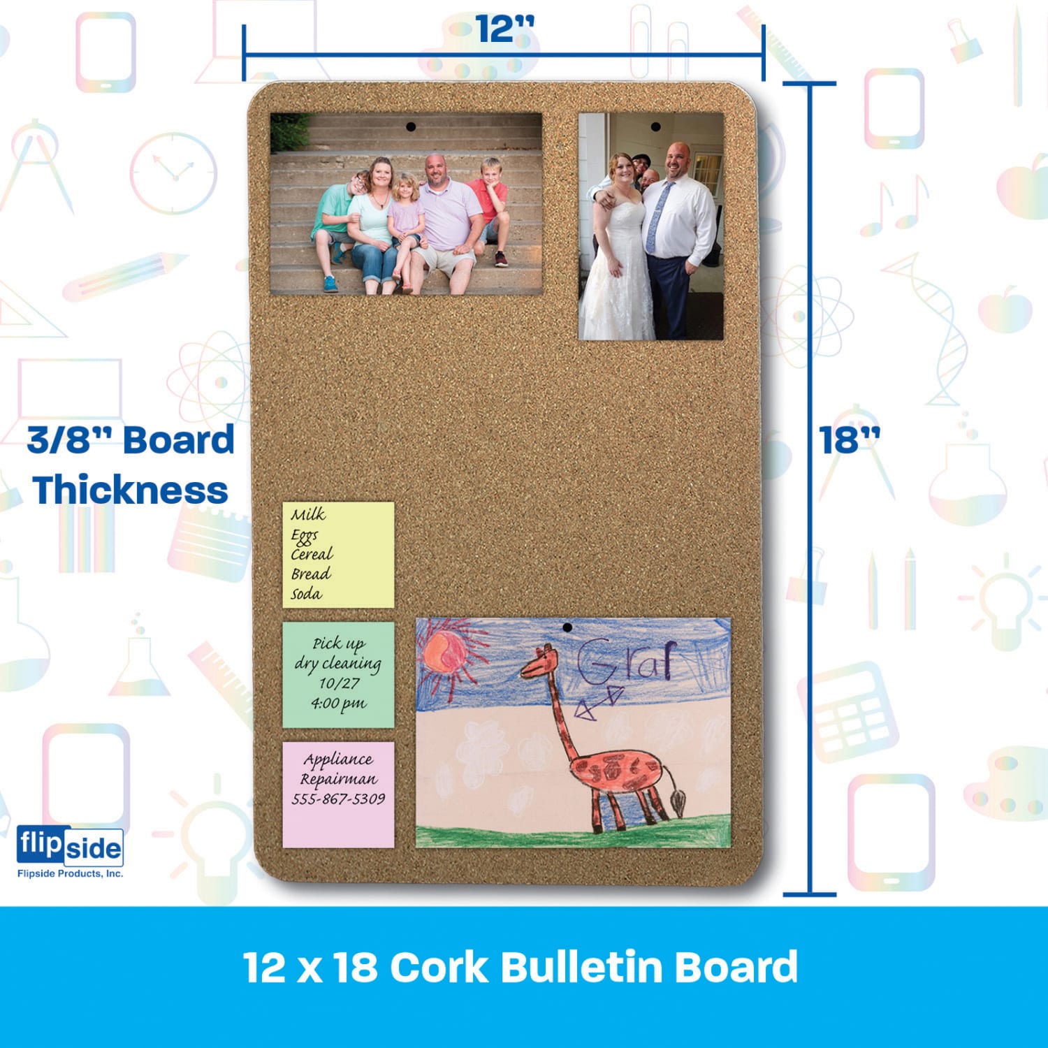 Flipside Cork Bulletin Boards, 18inH x 12inW x 1/2inD, Natural, Pack Of 6 Boards - Image 6