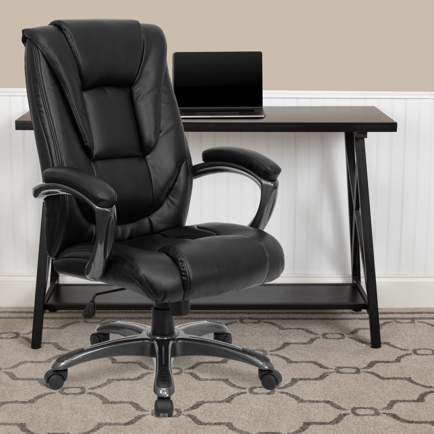 Flash Furniture Ergonomic LeatherSoft High-Back Layered Upholstered Executive Office Chair, Black, GO7194BBK