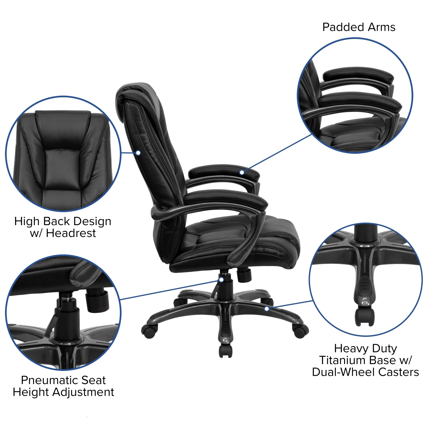 Flash Furniture Ergonomic LeatherSoft High Back Layered Upholstered Executive Office Chair Black GO7194BBK PopularChairscom