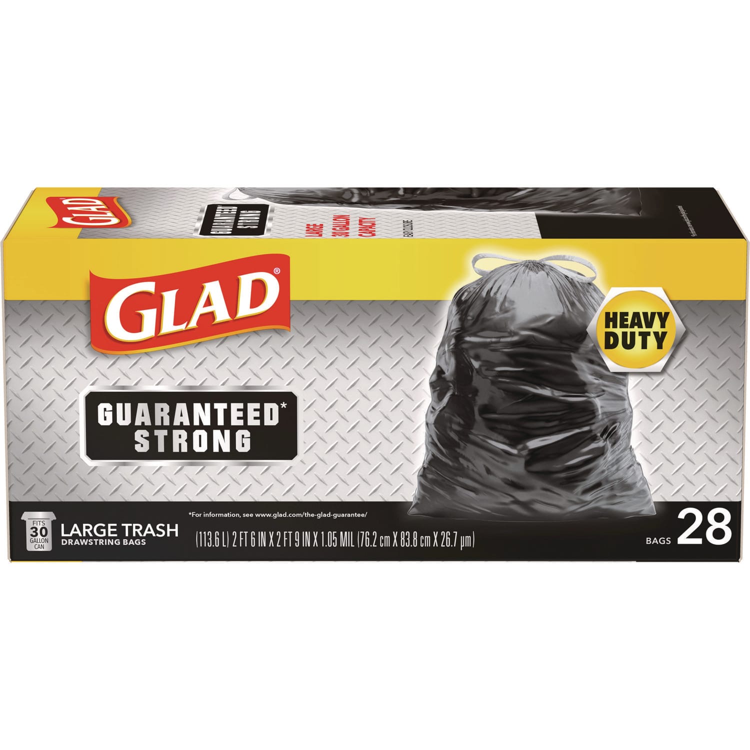 Glad Guaranteed Strong Large Drawstring Trash Bags, Three-Ply, 30 gal, 1.05 mil, 30 x 33, Black, 28 Bags/Box, 6 Boxes/Carton - Image 3