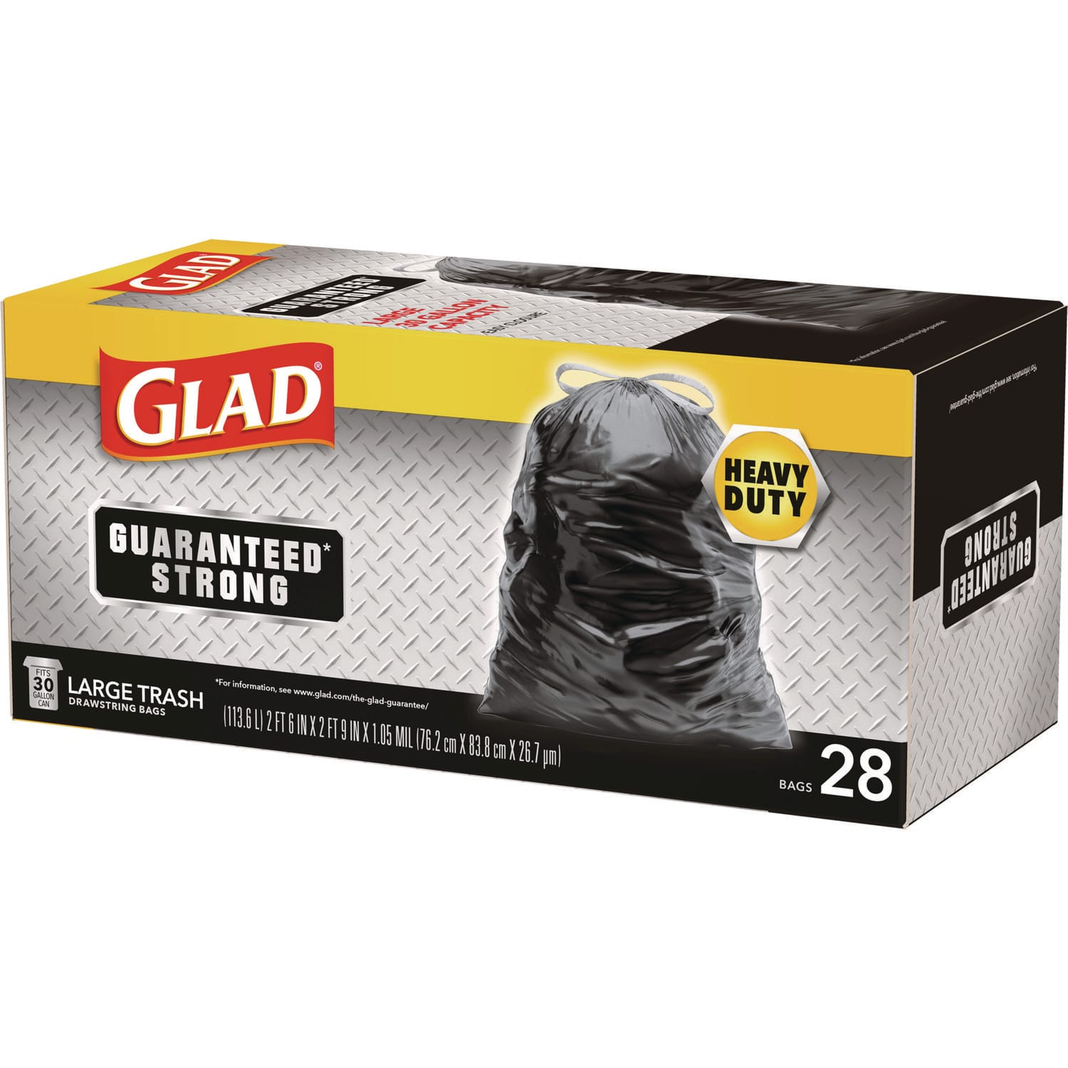 Glad Guaranteed Strong Large Drawstring Trash Bags, Three-Ply, 30 gal, 1.05 mil, 30 x 33, Black, 28 Bags/Box, 6 Boxes/Carton - Image 6