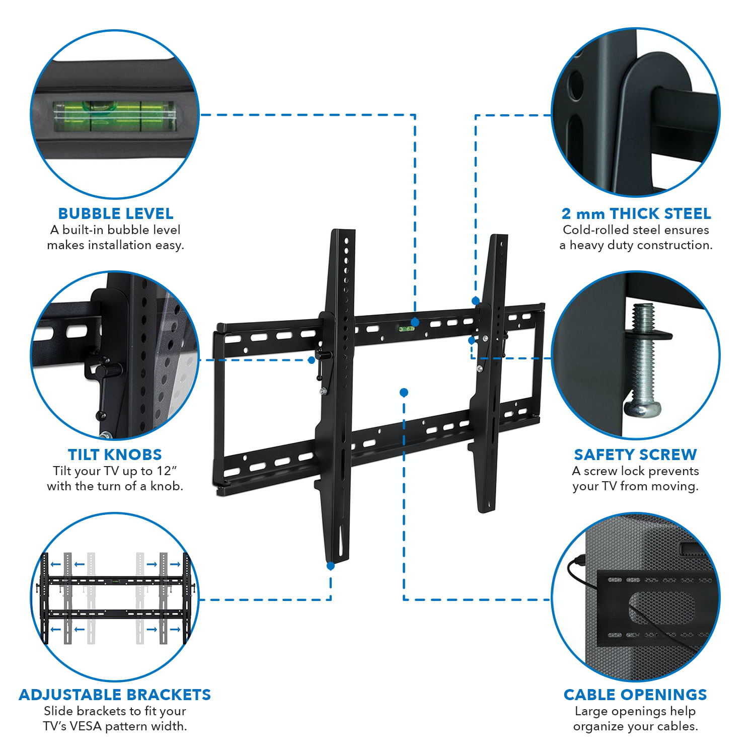 Mount-It! MI-1121L Tilting TV Wall Mount For Screens 37 - 100in, 21inH x 35inW x 1-1/8inD, Black - Image 4