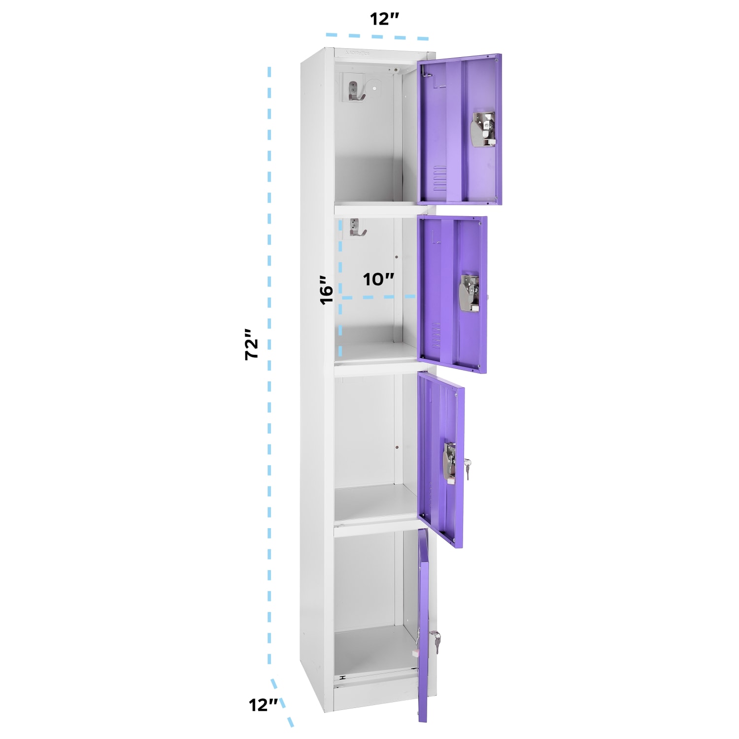 Alpine AdirOffice 4-Tier Steel Locker, 72inH x 12inW x 12inD, Purple - Image 3