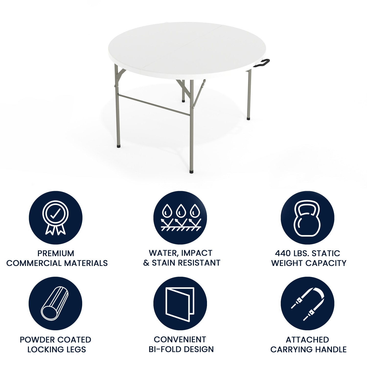 Flash Furniture Round Bi-Fold Plastic Banquet And Event Folding Table, 29-1/2inH x 47-3/4inW x 47-3/4inD, Granite White - Image 3