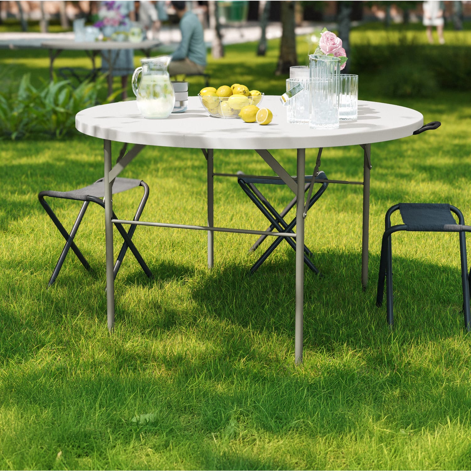 Flash Furniture Round Bi-Fold Plastic Banquet And Event Folding Table, 29-1/2inH x 47-3/4inW x 47-3/4inD, Granite White - Image 4
