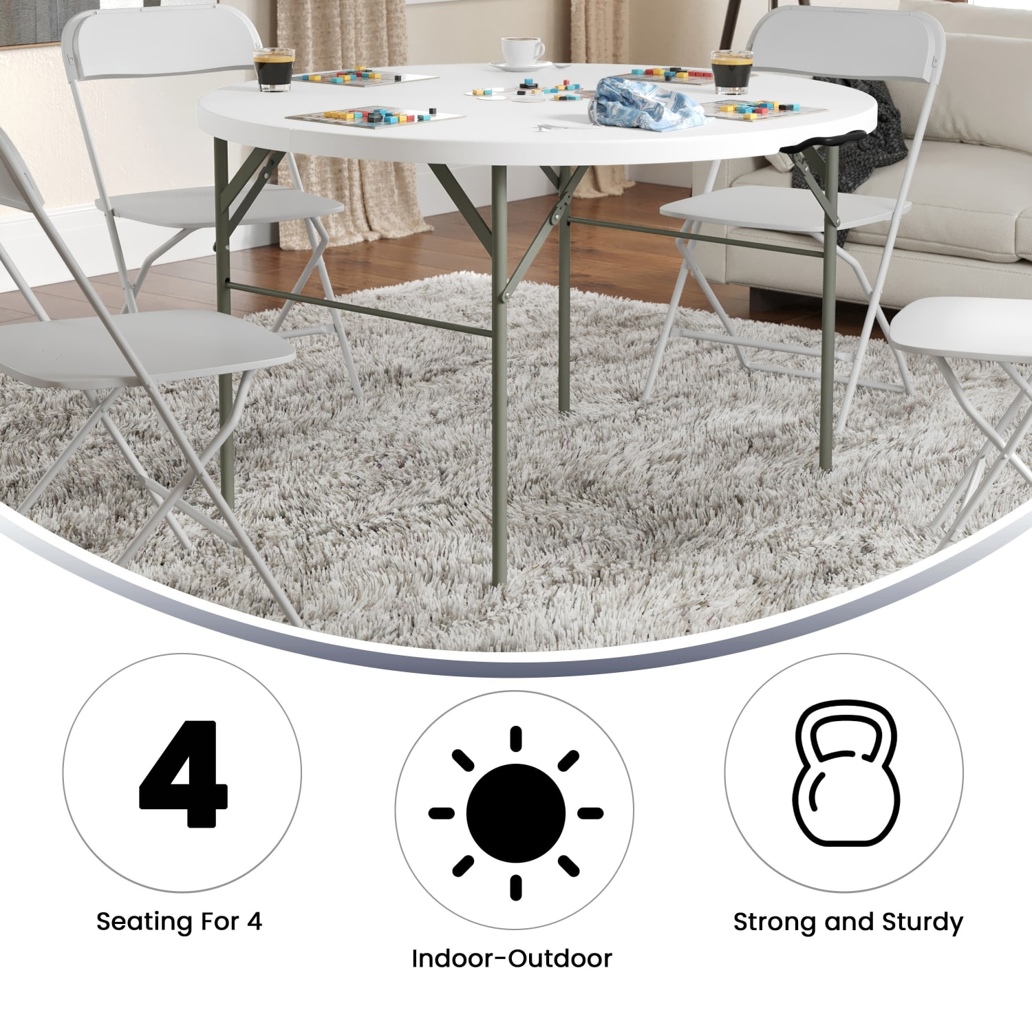Flash Furniture Round Bi-Fold Plastic Banquet And Event Folding Table, 29-1/2inH x 47-3/4inW x 47-3/4inD, Granite White - Image 5