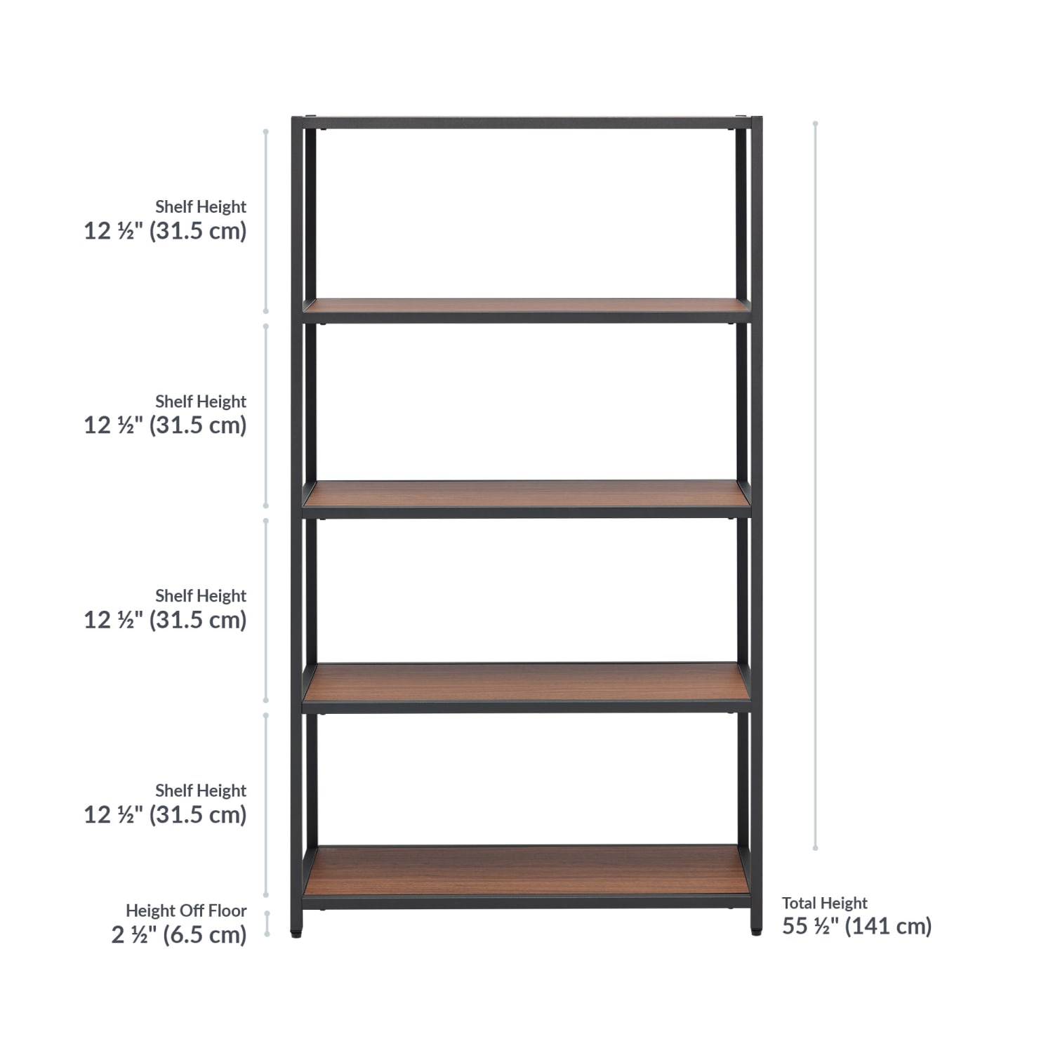 VARI 5-Tier Open Shelf, 55-1/2inH x 30-1/2inW x 13-1/2inD, Walnut - Image 5