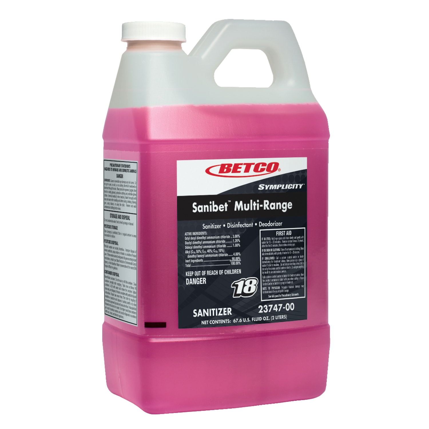 Betco Symplicity Sanibet Multi-Range Sanitizer, 67.6 Oz Bottle, Case Of 4