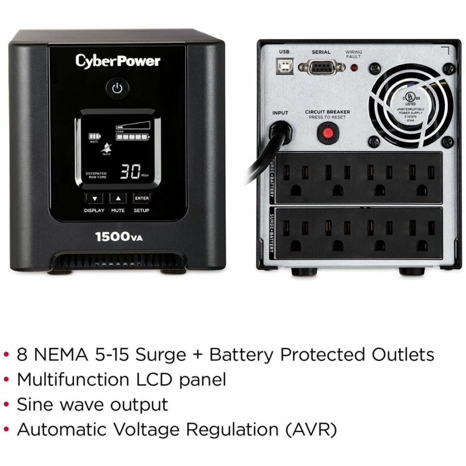 CyberPower OR1500PFCLCD PFC Sinewave UPS Systems - 1500VA/1050W, 120 VAC, NEMA 5-15P, Mini-Tower, Sine Wave, 8 Outlets, LCD, $200000 CEG- OR1500PFCLCD - Image 4