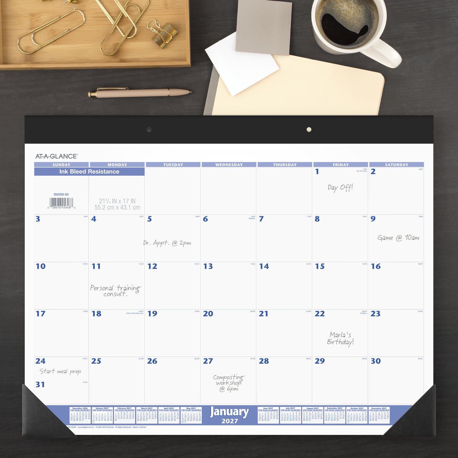 AT-A-GLANCE 2027 Monthly Desk Pad Calendar, Blue and Gray, Standard, 21 3/4in x 17in - Image 3