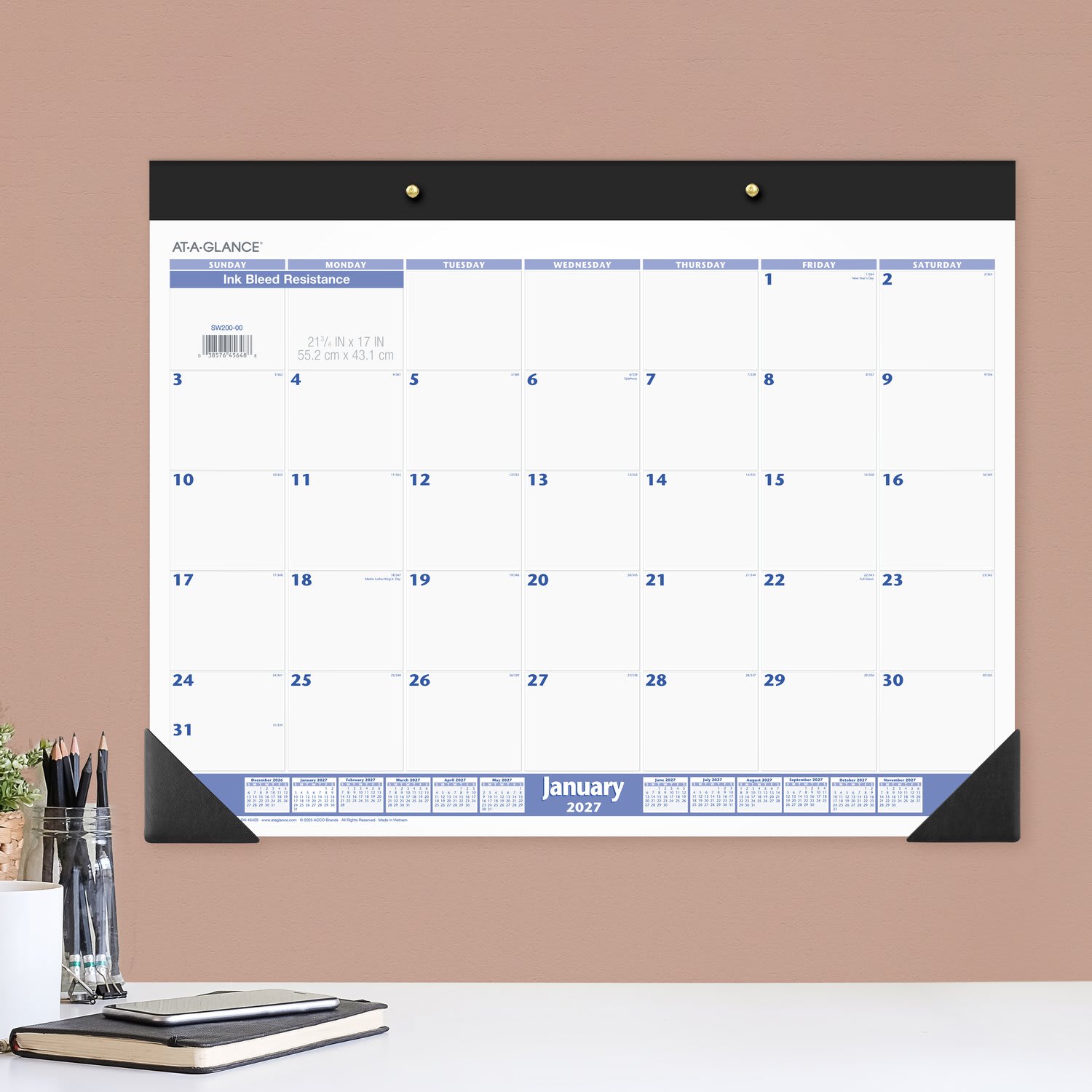 AT-A-GLANCE 2027 Monthly Desk Pad Calendar, Blue and Gray, Standard, 21 3/4in x 17in - Image 5